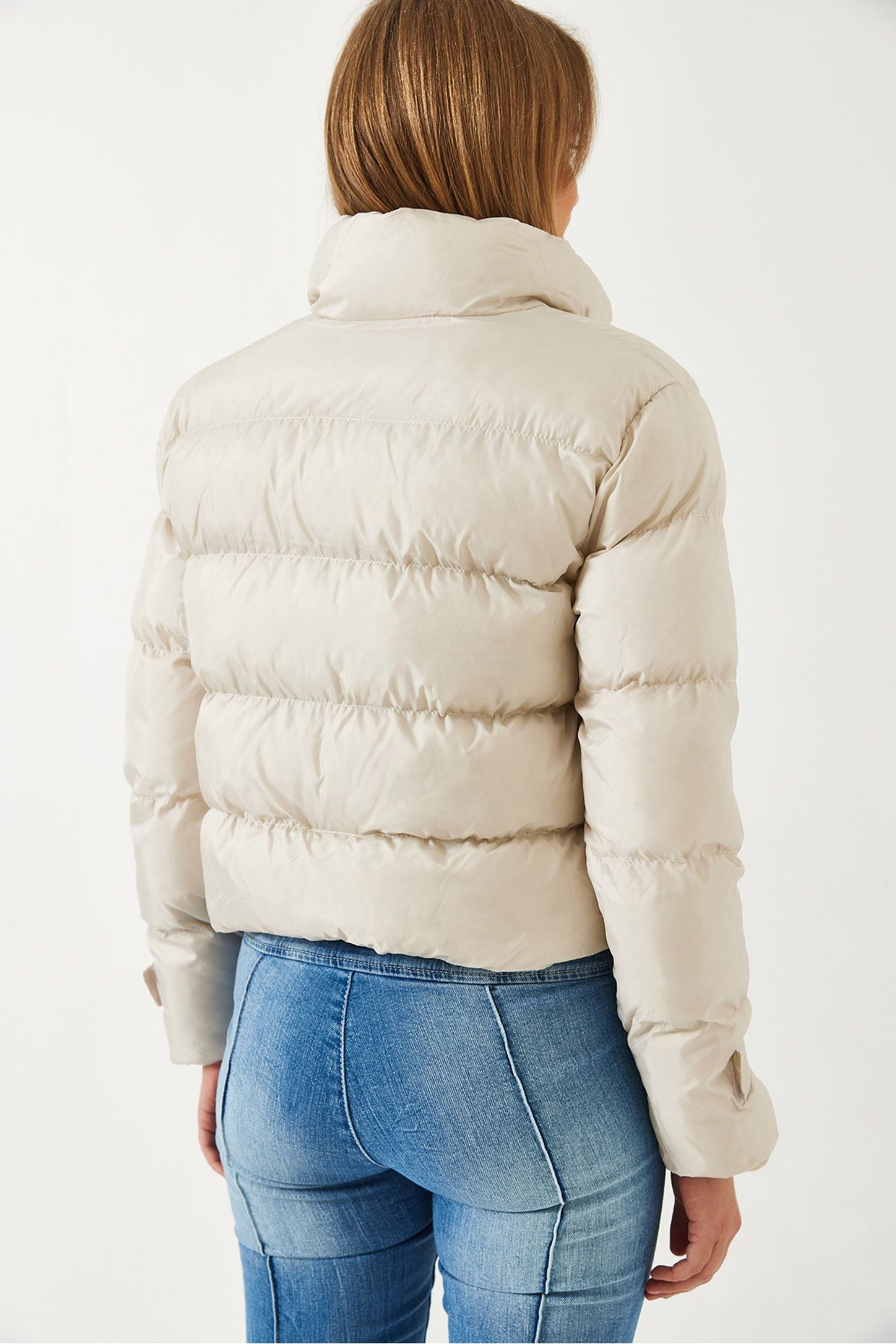 Bianco Lucci-Dámský Crop Puffer kabát s elastickým pasem, rukávy a kapsami na suchý zip - 938131 60261181 7