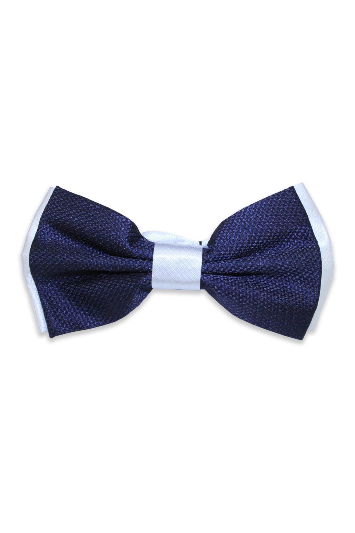 Fitmens-Men's Bow Tie Dobby Pattern Pn02 - Navy Blue White 1