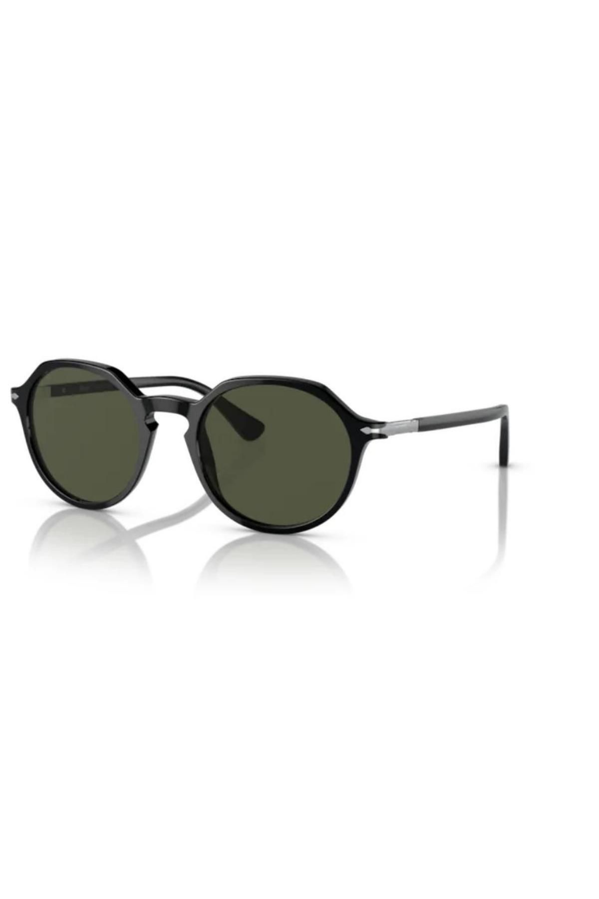 عینک آفتابی مشکی مردانه و زنانه سیاه یونیسکس 0po3255s 95 31 51 3M Frame Green Lenses Persol