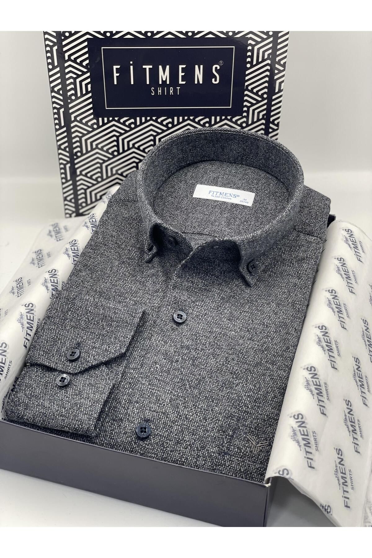 Fitmens-Classic Long Sleeve Winter Cotton Lumberjack Collar Buttoned Gift Boxed Men's Shirt Fs- 003130   - Navy Blue 1