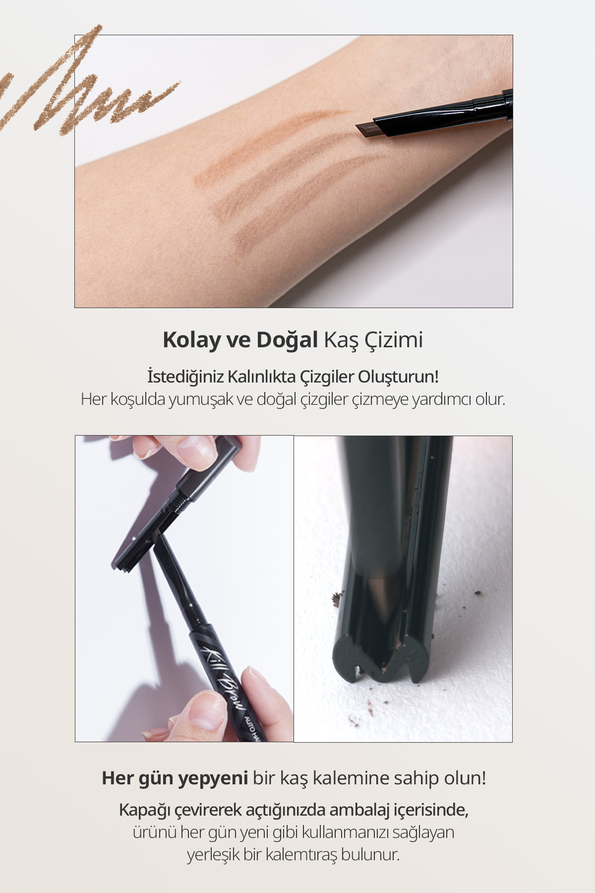 CLIO-Clio Kill Brow Auto Hard Pencil - Thin Hexagon, Long Cut, Eyebrow Pencil, 02 Light Brown 3