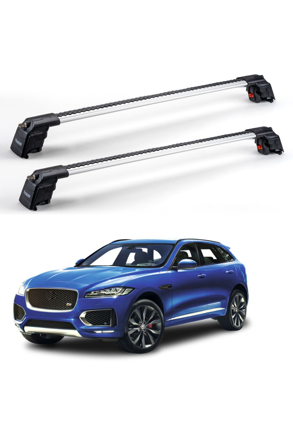 Thunder Jaguar F-Pace 2016 - 2025 TRX2 Thunder Carrier Kilitli Ara Atkı Taşıyıcı Tavan Barı Gri