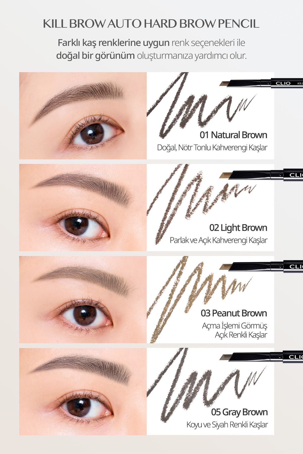 CLIO-Fine Hex Tip Eyebrow Pencil Clio Kill Brow Auto Hard Brow Pencil (01 Natural Brown) 4