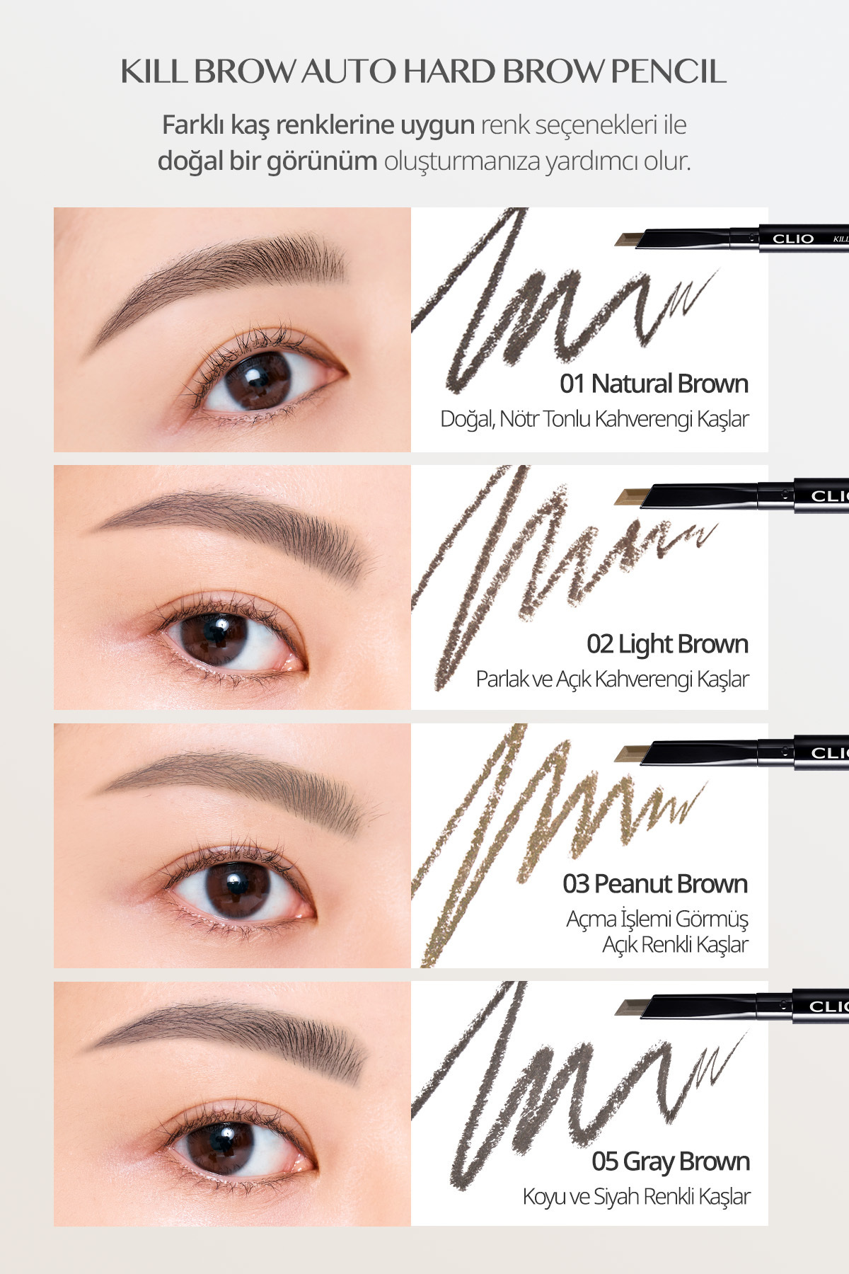 CLIO-Clio Kill Brow Auto Hard Pencil - Thin Hexagon, Long Cut, Eyebrow Pencil, 02 Light Brown 4