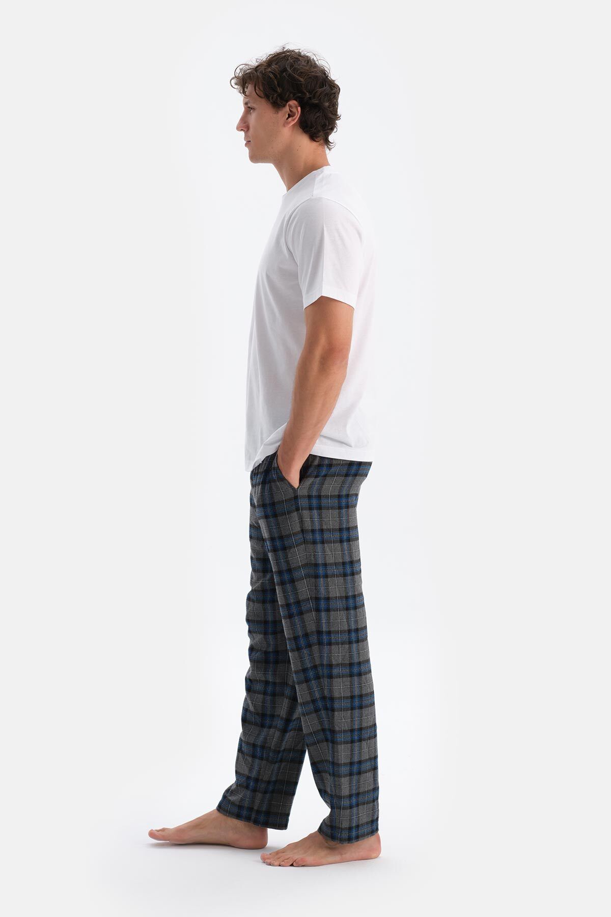 Dagi-Navy Plaid Woven Trousers 3