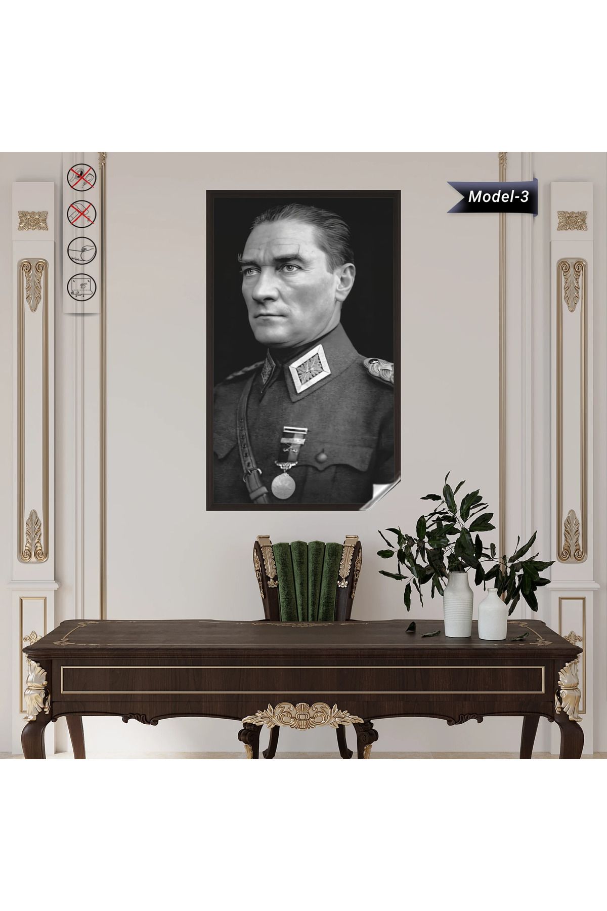 ZERO LAND Statik Tutunma Özellikli Tablo - Poster Atatürk (Model- 3) 50 CM X 90 CM 635117