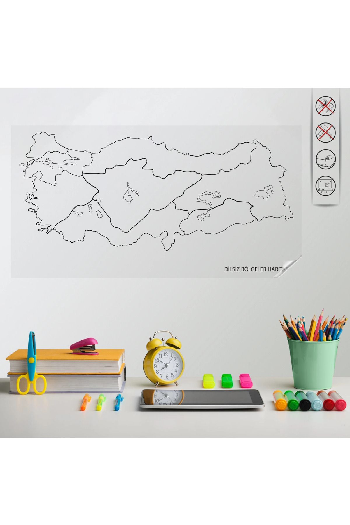 ZERO LAND Statik Kağıt Renksiz Dilsiz Türkiye Bölgeler Haritası 150 CM X 270 CM 622122