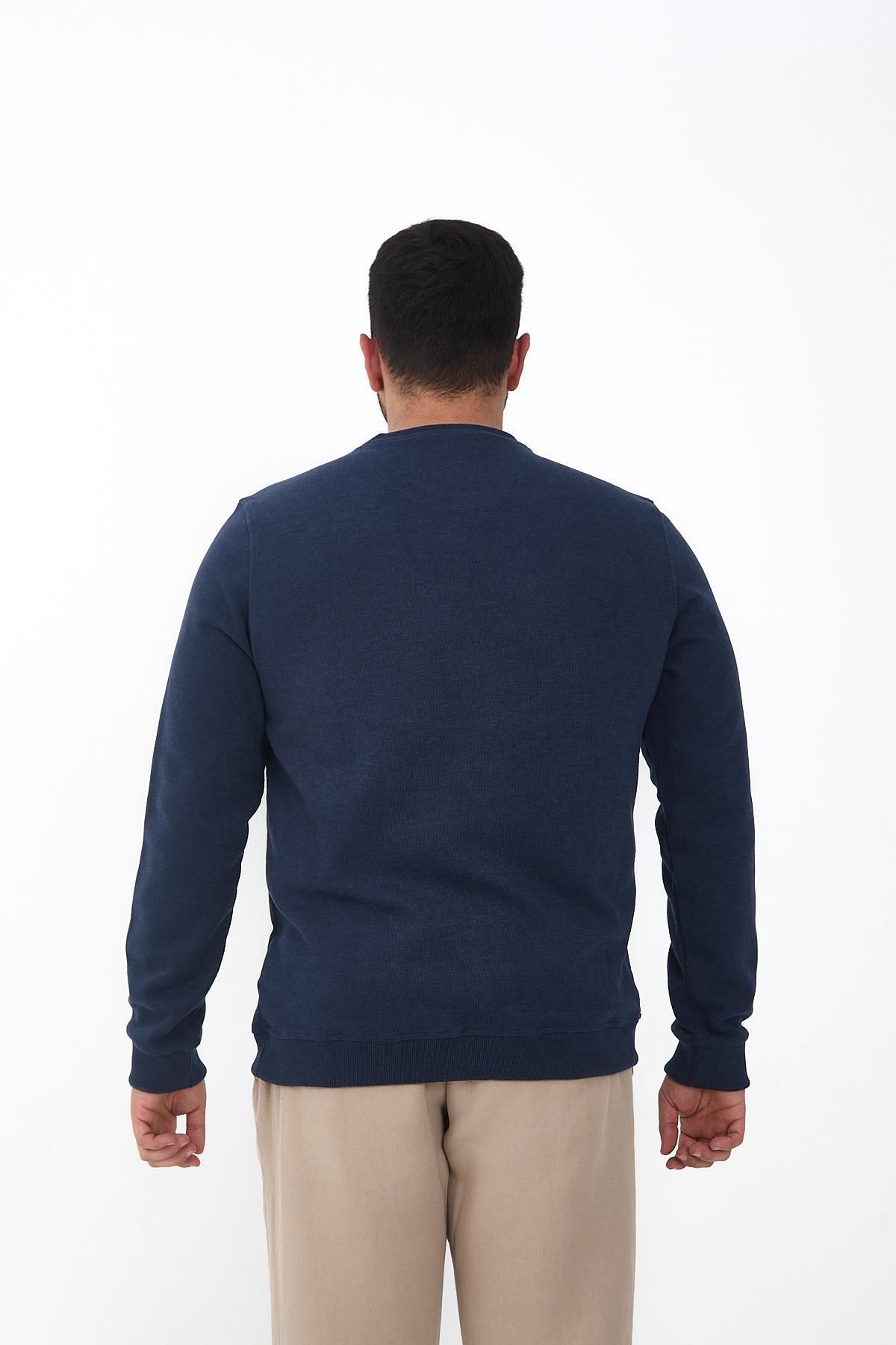 Maccali-Men's Winter Crew Neck Oversized Basic Indigo Sweatshirt 5