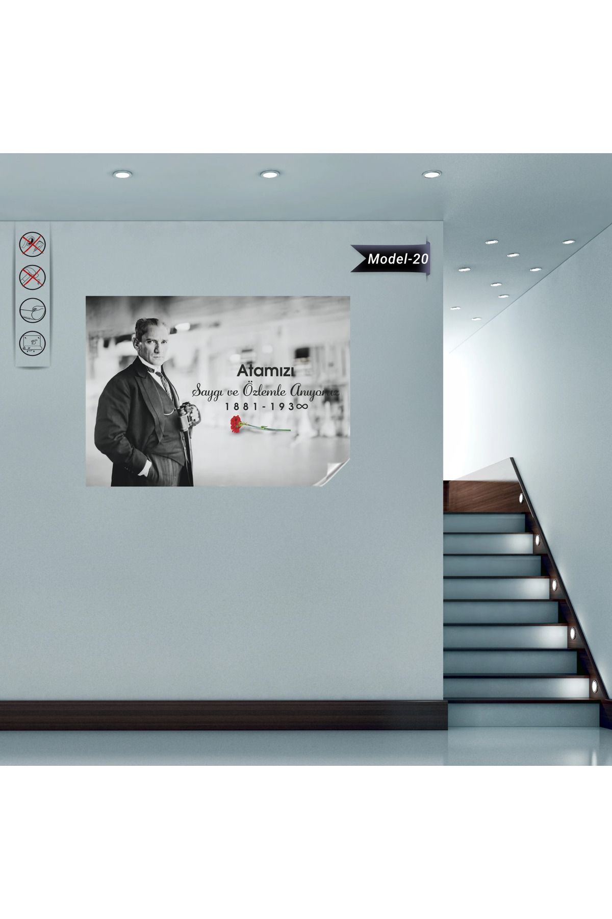 ZERO LAND Statik Tutunma Özellikli Tablo - Poster Atatürk (Model- 20) 70 CM X 98 CM 635117