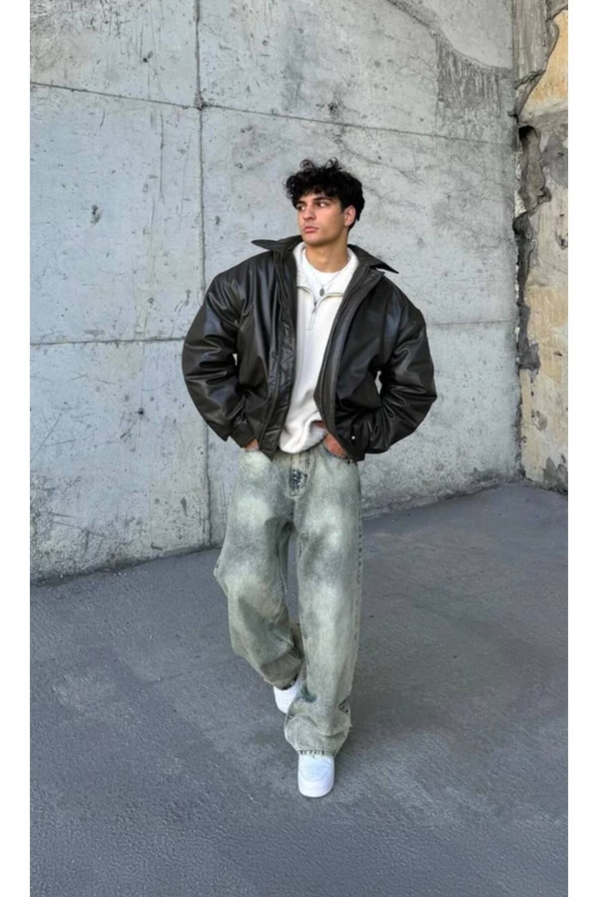 Vintage Oversized Opium Italian Eco Leather Bomber Jacket