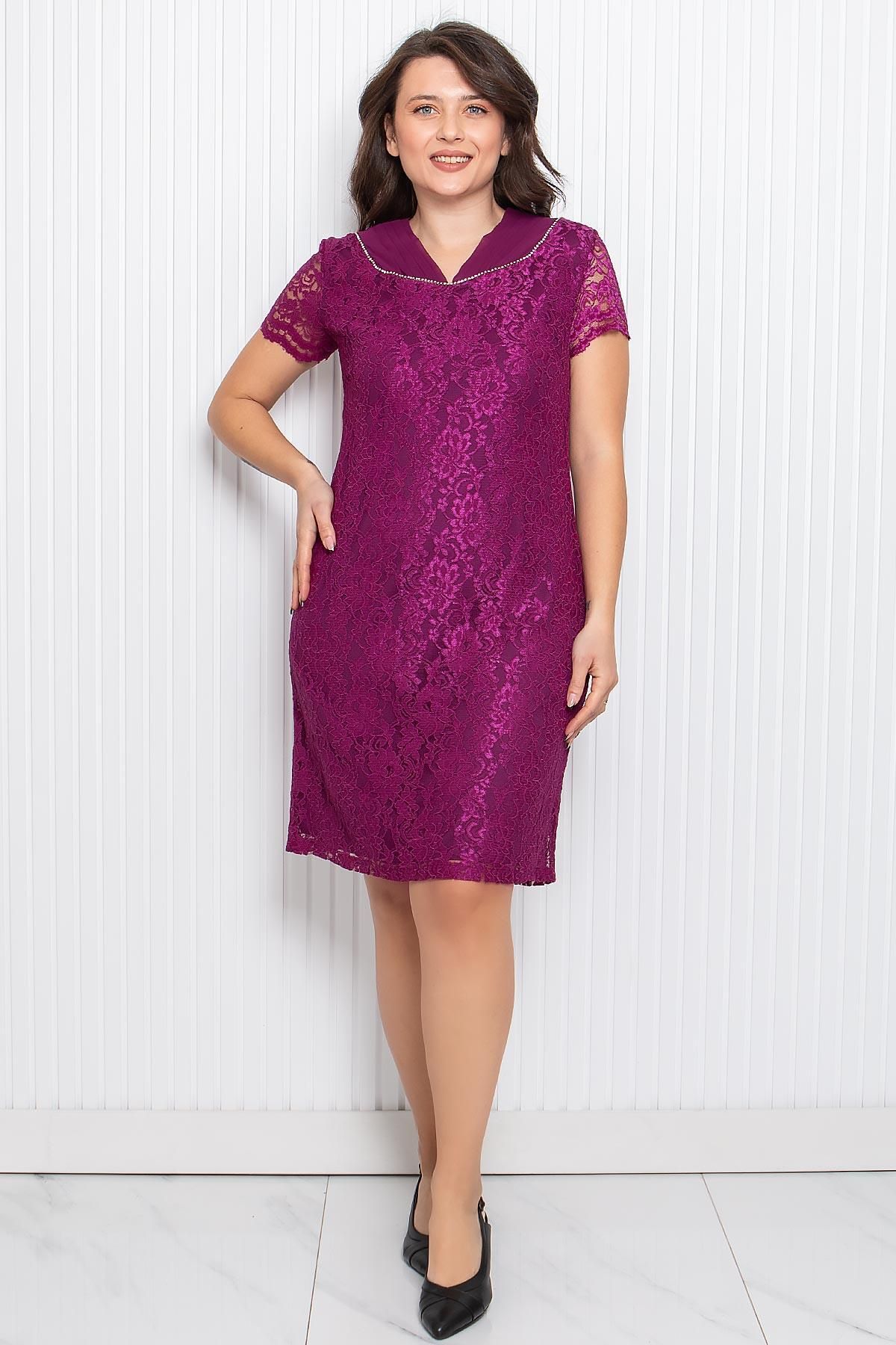 Modaviki-Plum Lace Evening Dress - Stone Embroidered, Mda3091 1