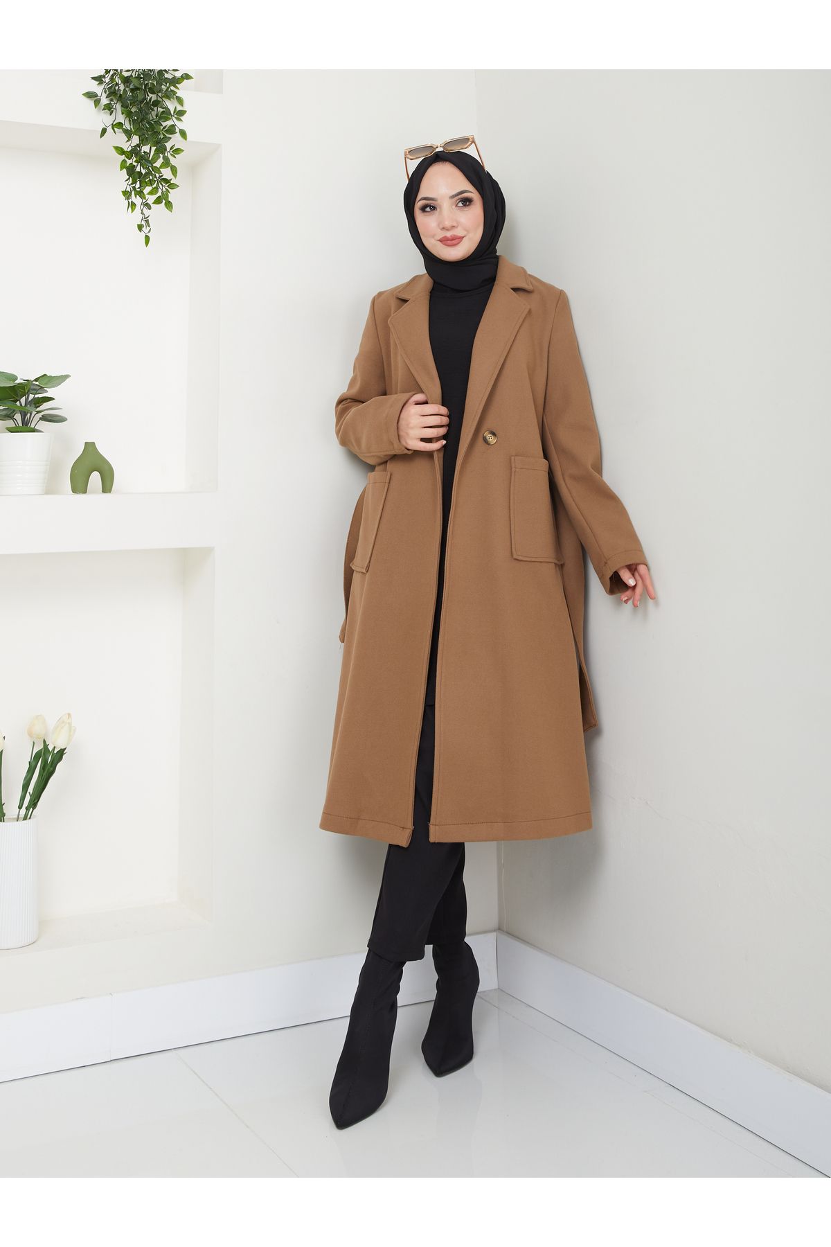 VOLT CLOTHİNG-معطف نسائي ذو طية صدر السترة وأزرار وأحزمة 5