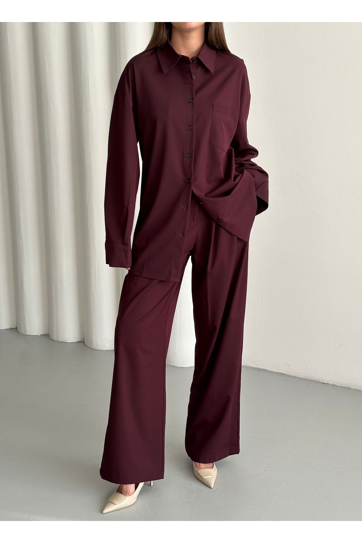 Laluvia-Burgundy Burgundy Pants Shirt Set - 911050 5