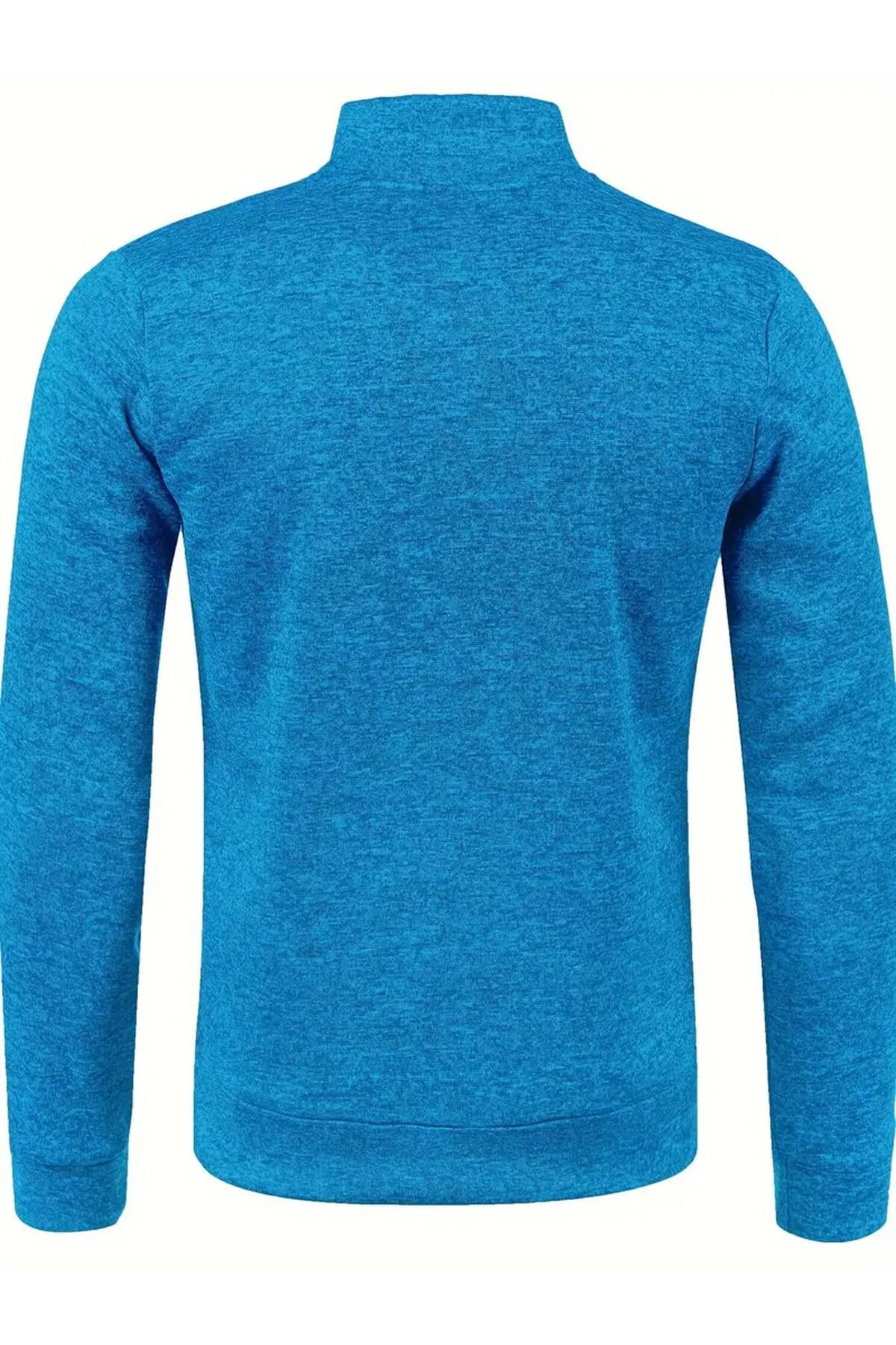 Ghassy Co. Erkek Kırçıllı Yüzey Hafif Rüzgar Geçirmez Tam Fermuarlı Polar Ceket — فیروزه‌ای 869866248 — تصویر 3 از 3
