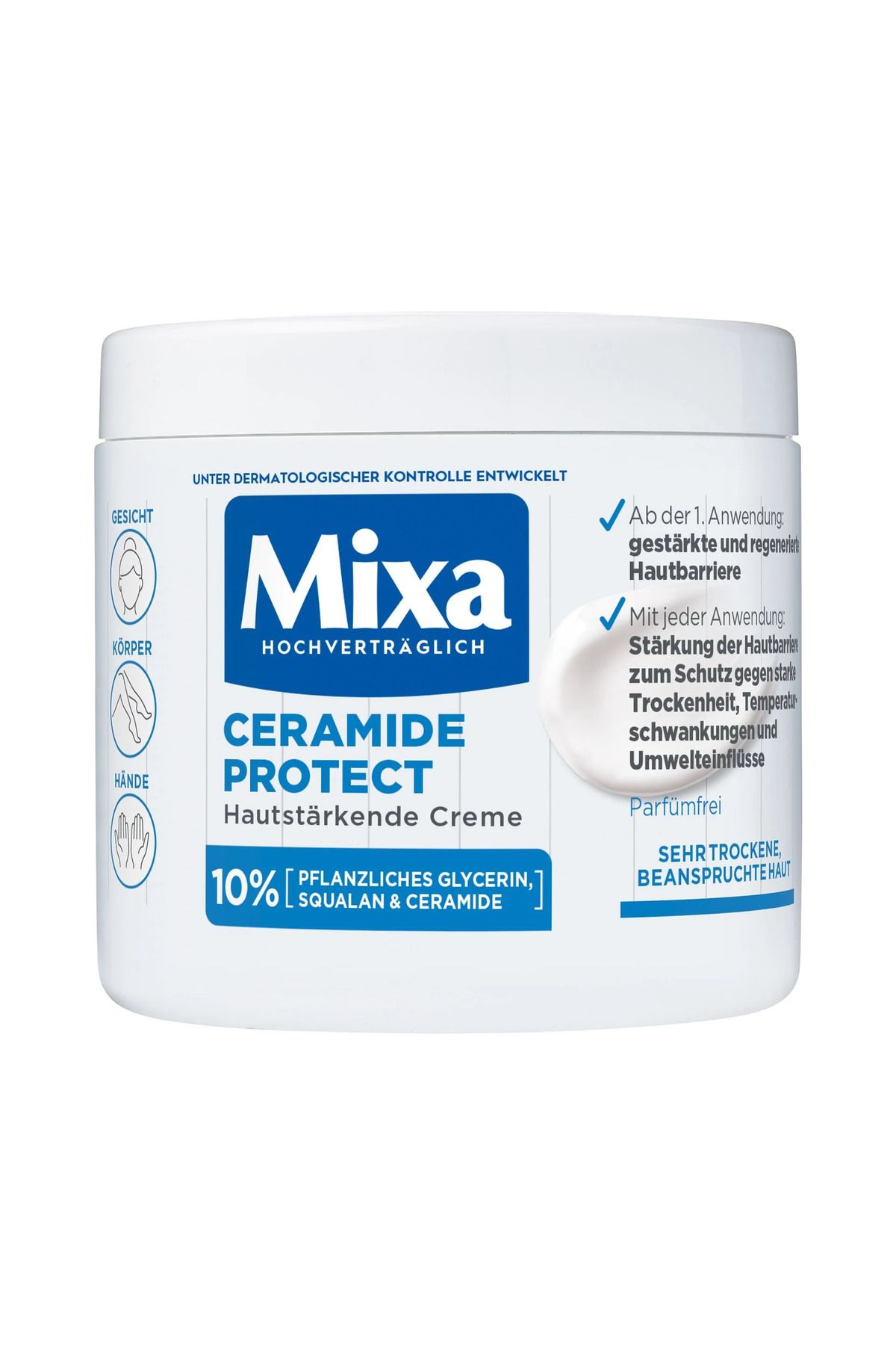 MİXA 10% Gliserin, Skualan & Seramid, Çok Kuru Ve Yıpranmış Ciltler Için, Çilt Güclendirici, 400 ml