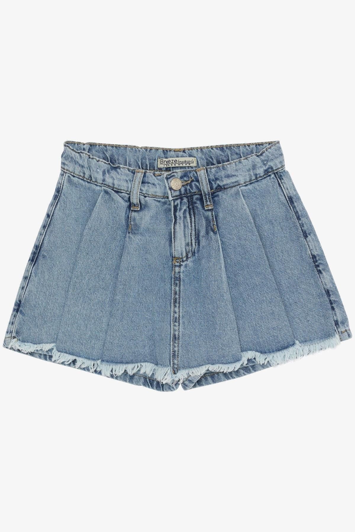 Breeze-5-9 Years Girl's Blue Pleated Tasseled Jean Shorts Skirt 4