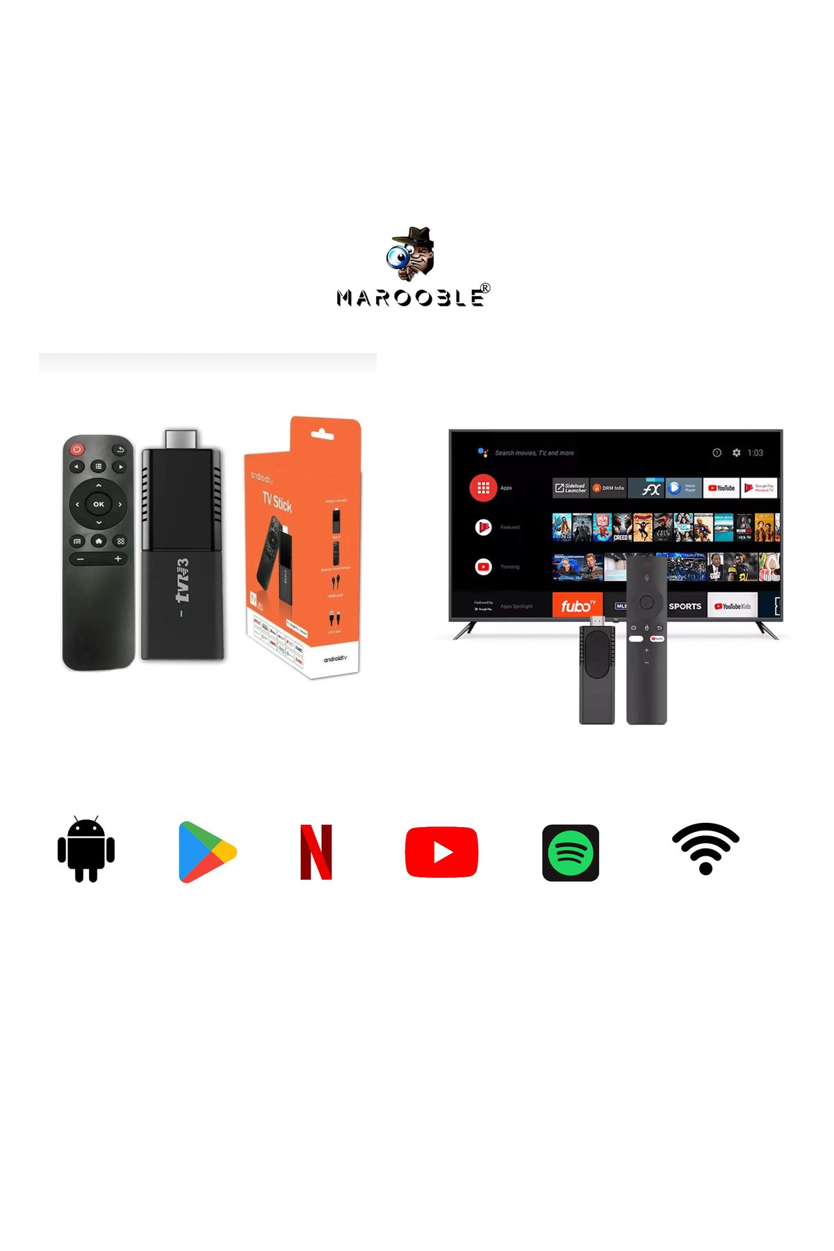 Marooble Siyah Ultra Hd Android Tv Box 4k Android Tv Box Tv Stick Smart Tv Wifi Bağlantılı Full HD 4K