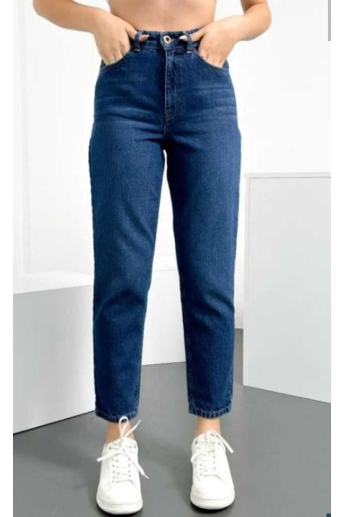 etto park blue Mom Jeans (شلوار زنانه Boyfriend Waist Lycra)