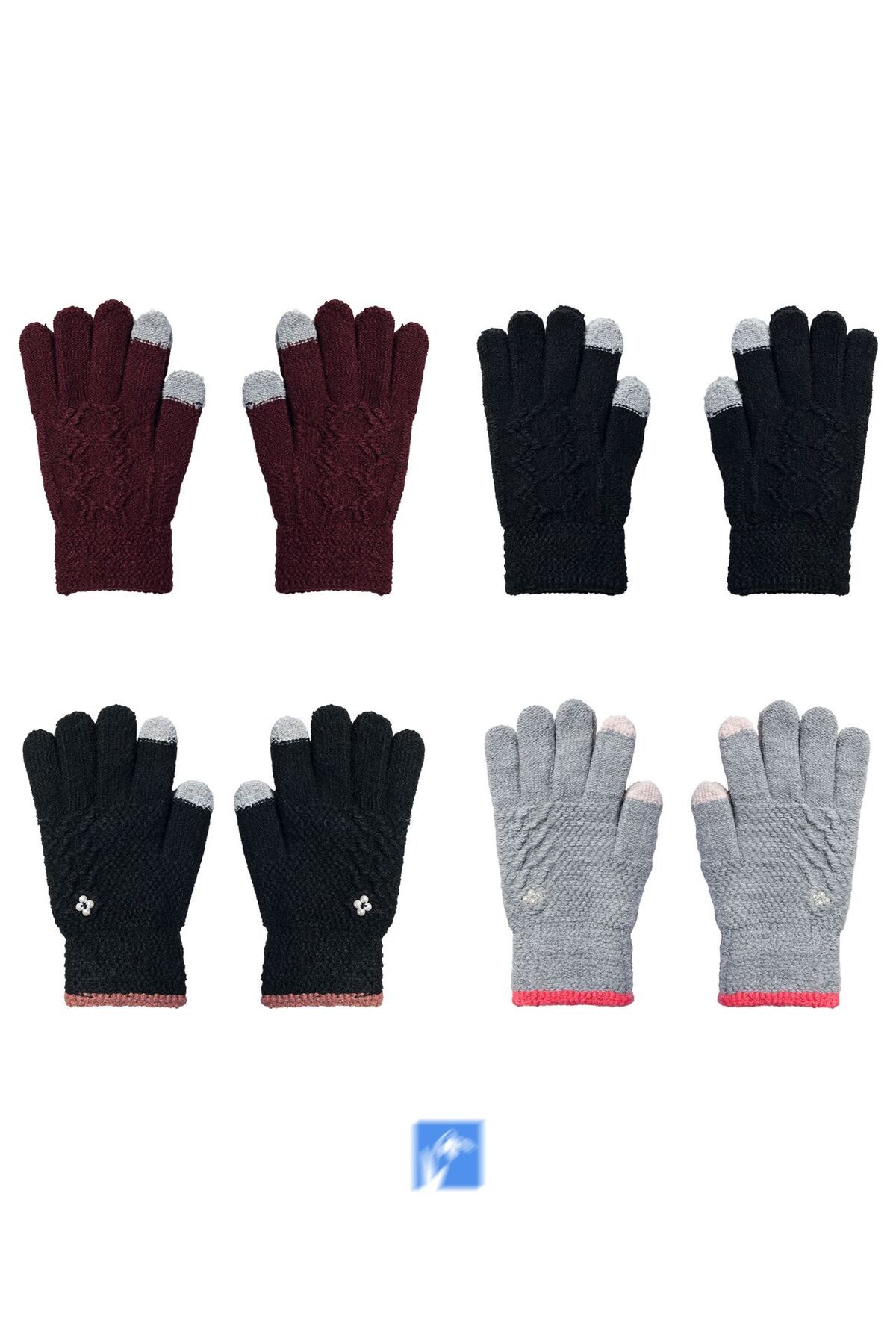 Kardelen Butik Denizli-Autumn and Winter Warm Double Layer Pearl Stone Thick Gloves Touch Screen Ski Gloves 7