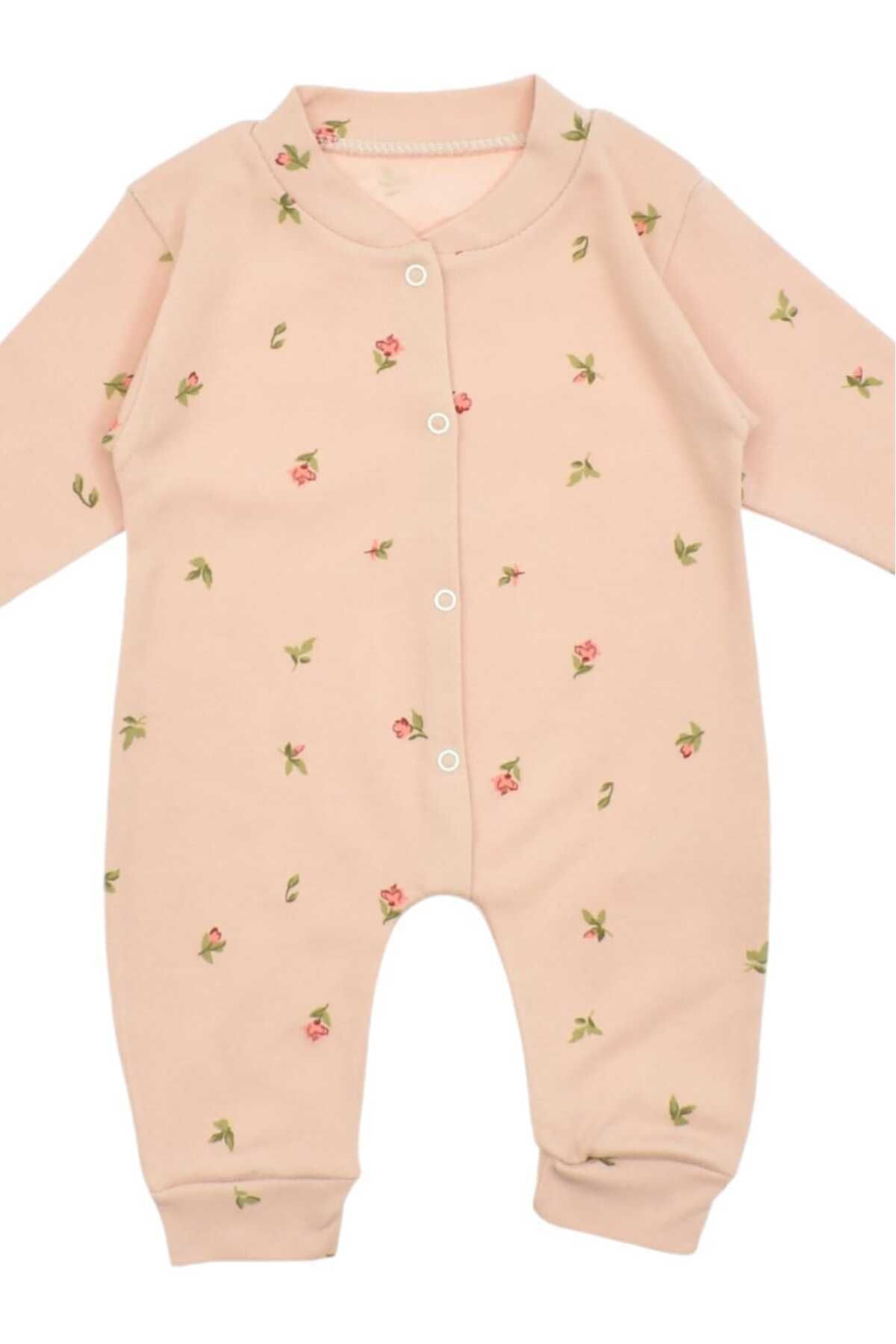 dinamik çocuk-Tulip Printed Baby Girl Jumpsuit - 100% Cotton, Flexible, 1-3-6 Months 5