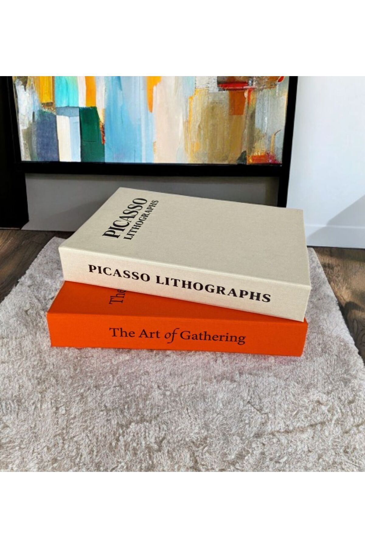 PEKİBU-Orange and Beige Set of 2 Decorative Bookcases 2