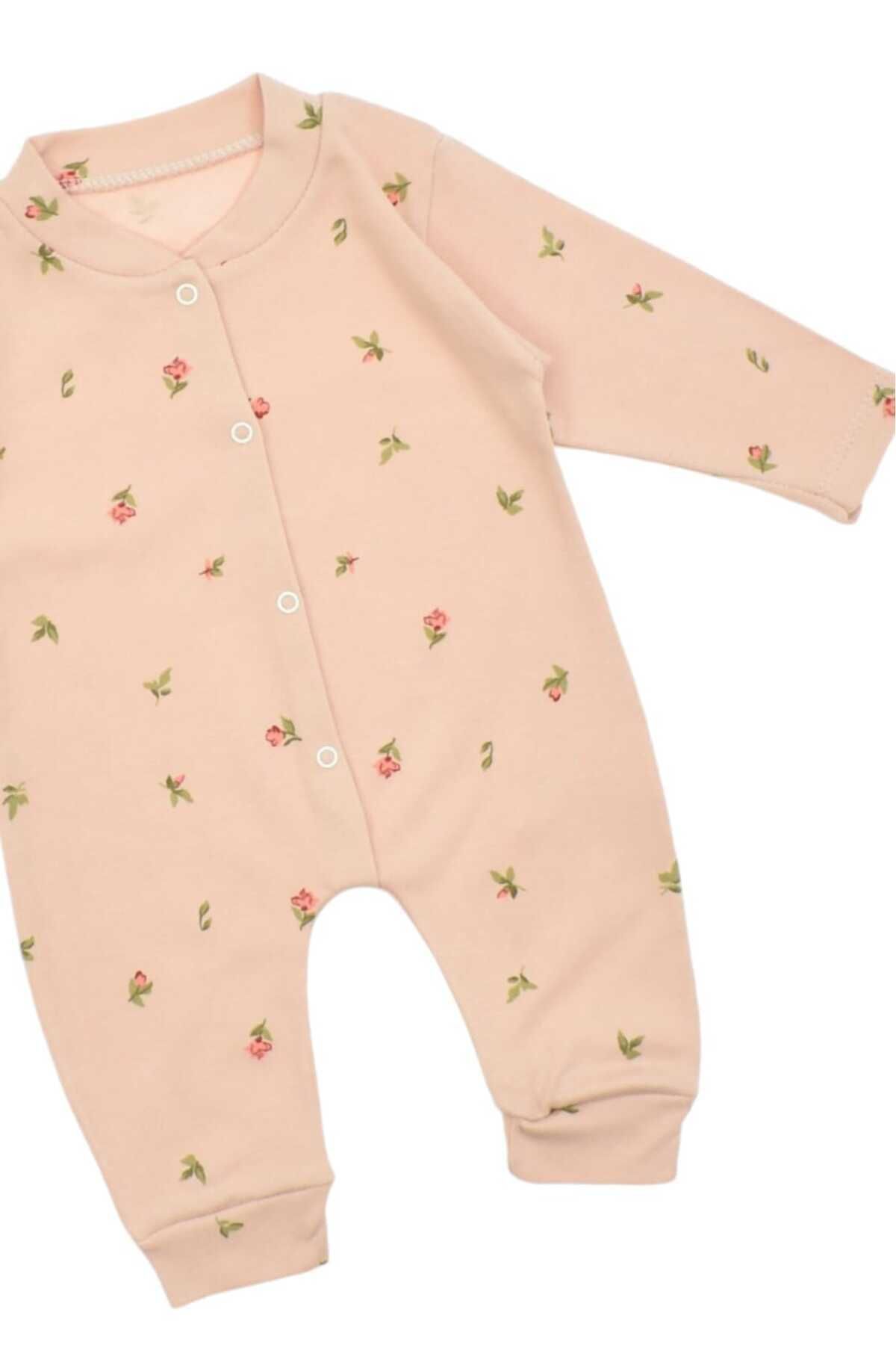 dinamik çocuk-Tulip Printed Baby Girl Jumpsuit - 100% Cotton, Flexible, 1-3-6 Months 3