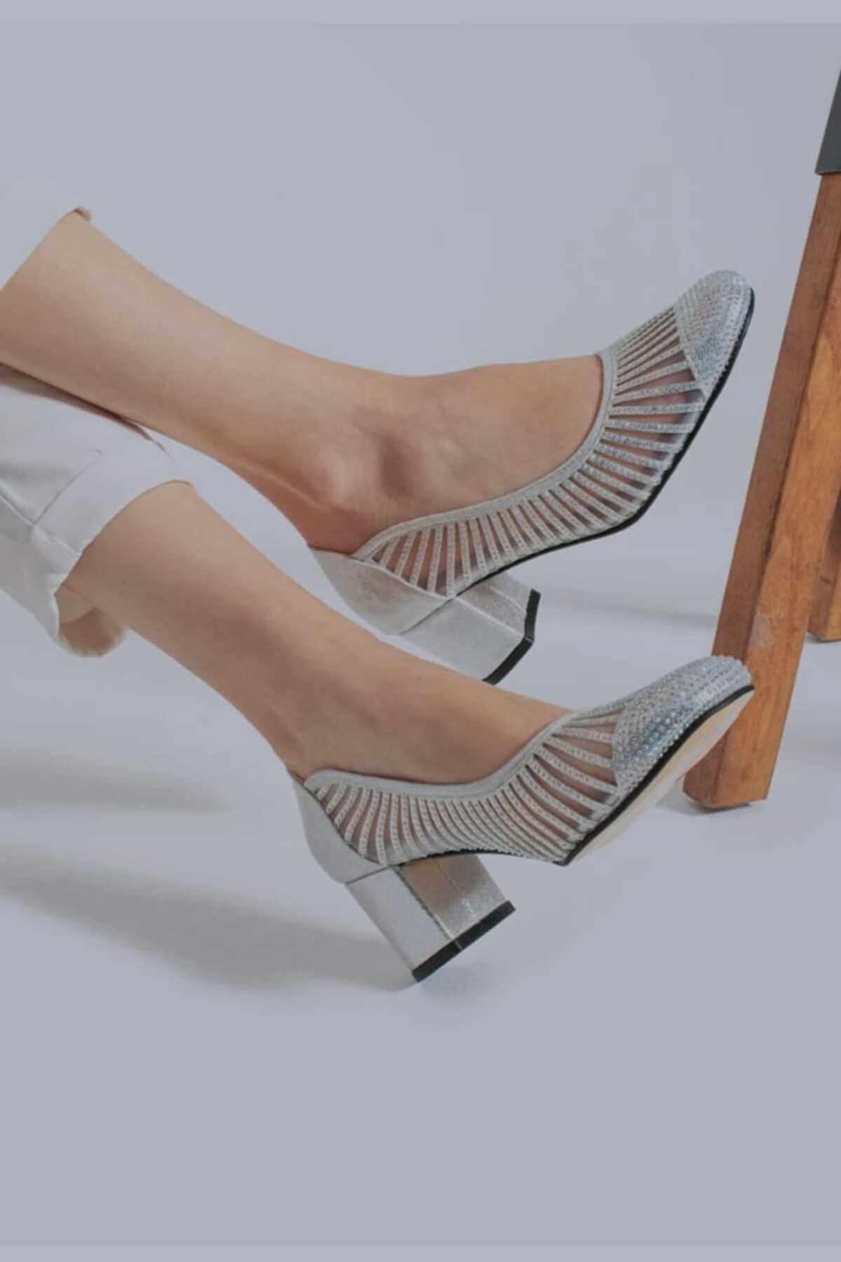 Aylam ayakkabı-Laser Stone Mesh Heels Evening Shoes 3