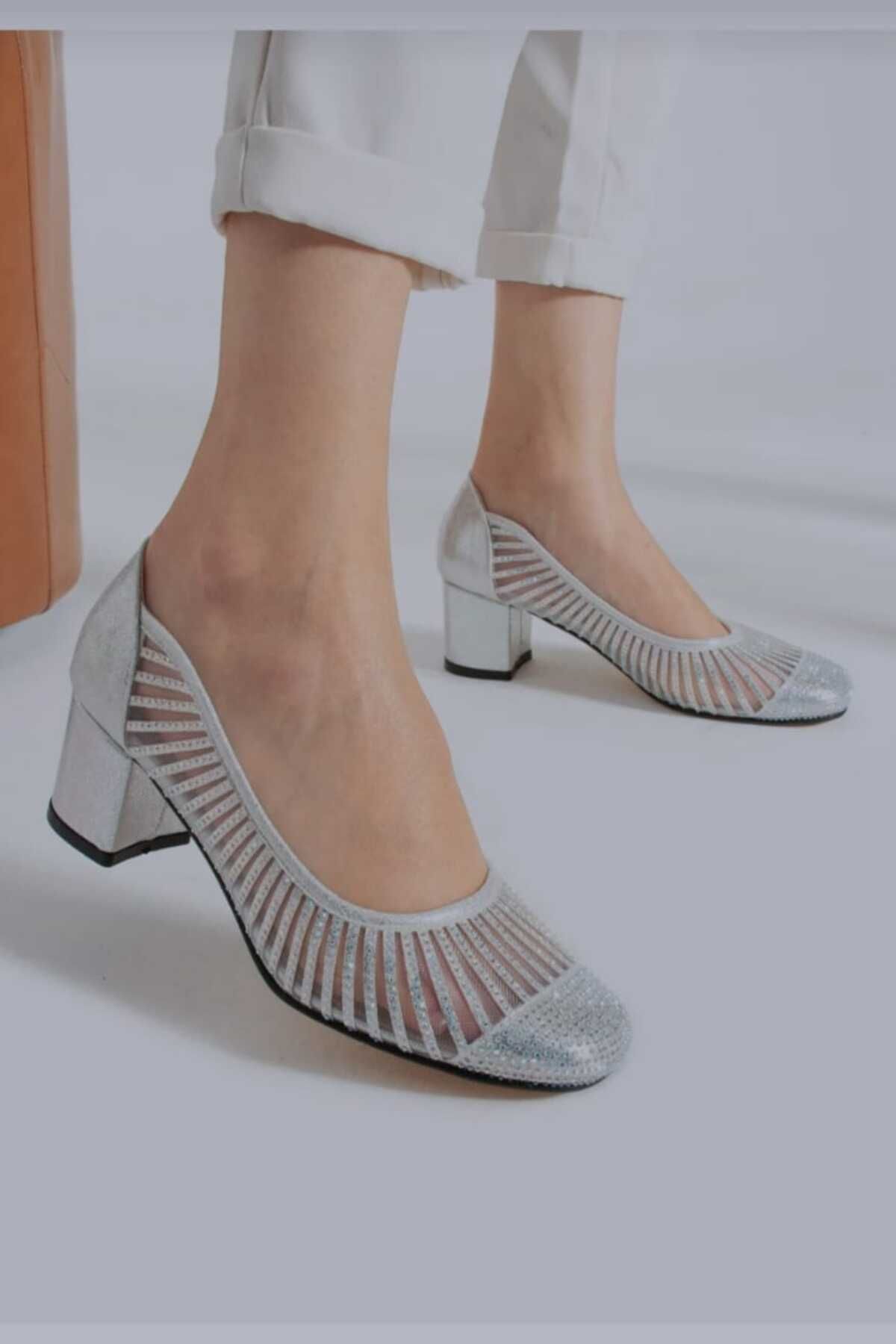 Aylam ayakkabı-Laser Stone Mesh Heels Evening Shoes 1