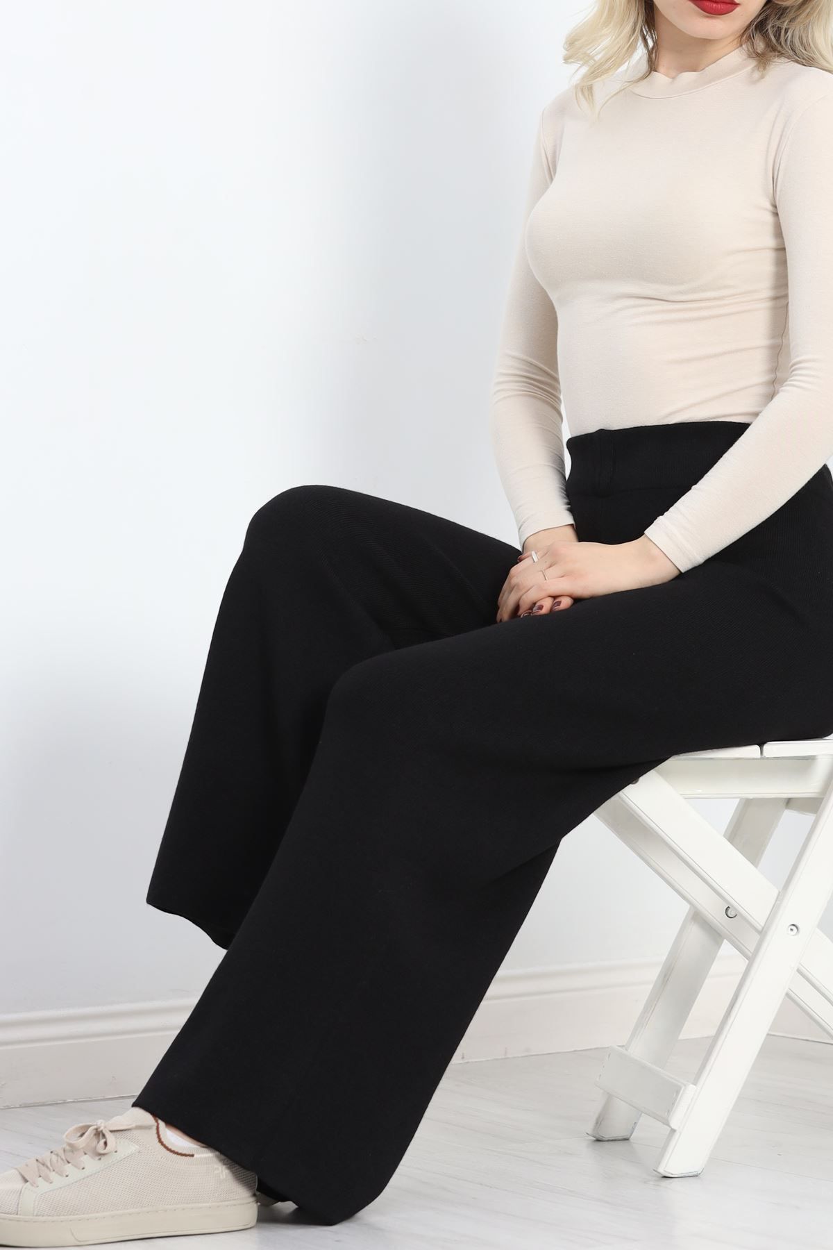 melonika-Black Knitwear Wide Leg Trousers 4