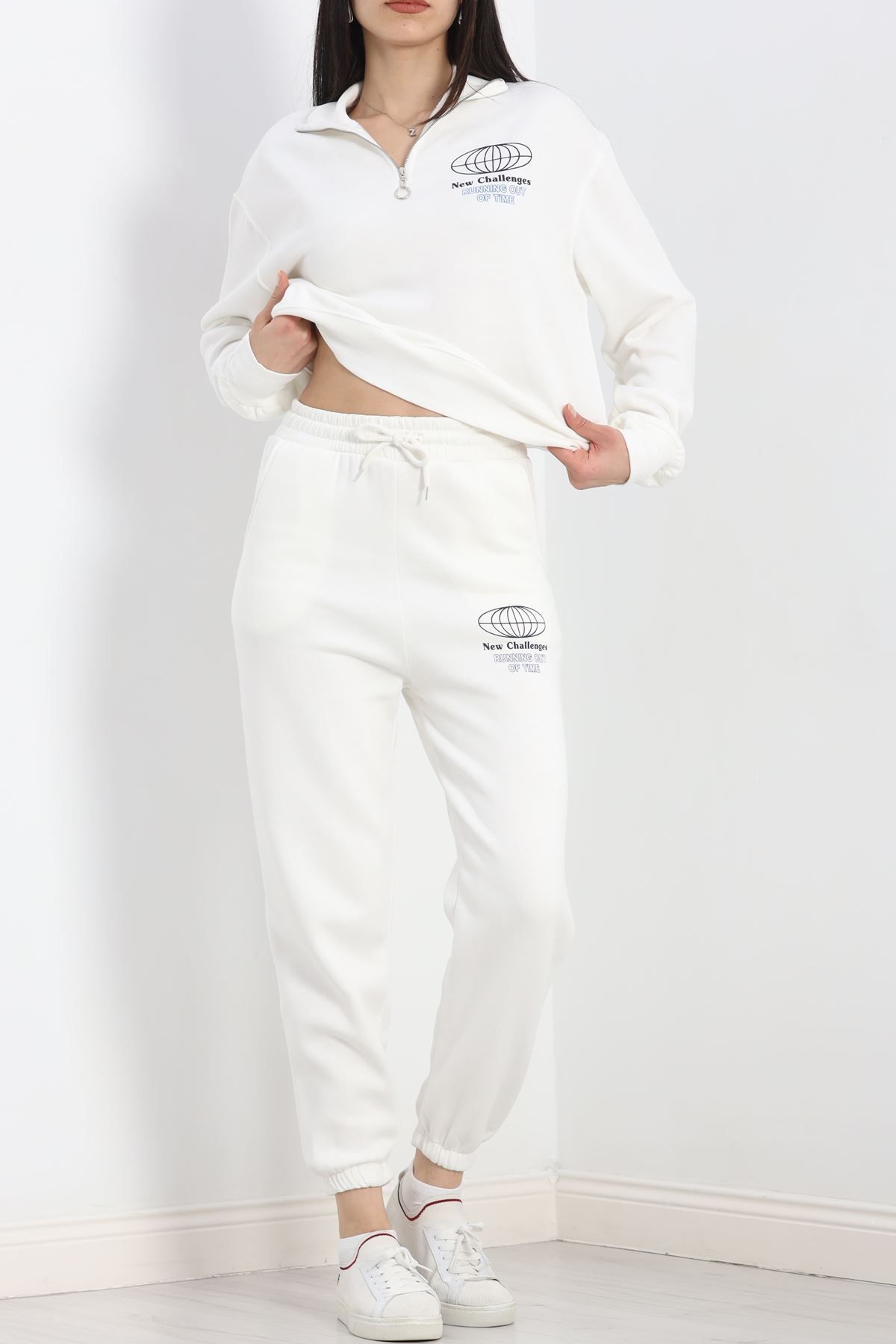 melonika-White Tracksuit Set - Half Zipper 5