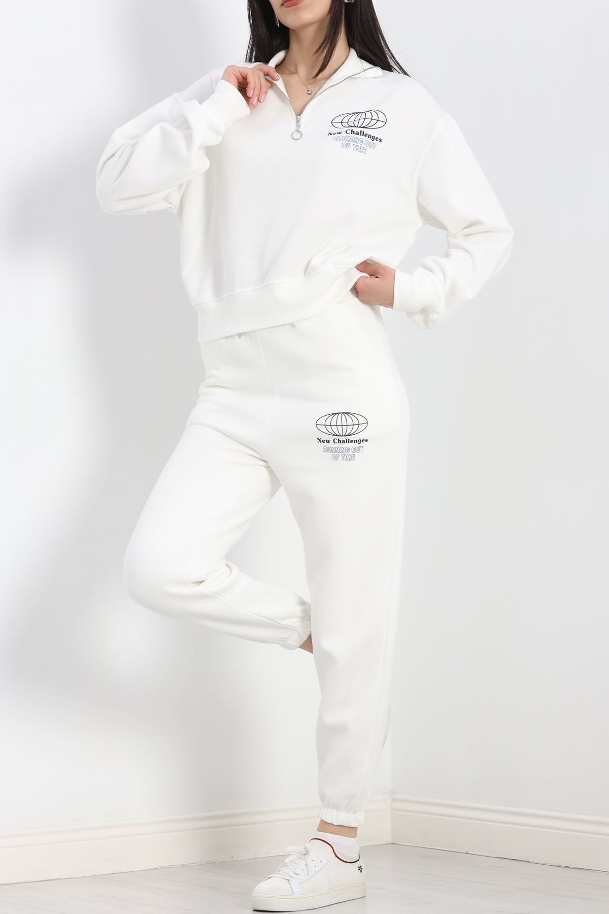 melonika-White Tracksuit Set - Half Zipper 2