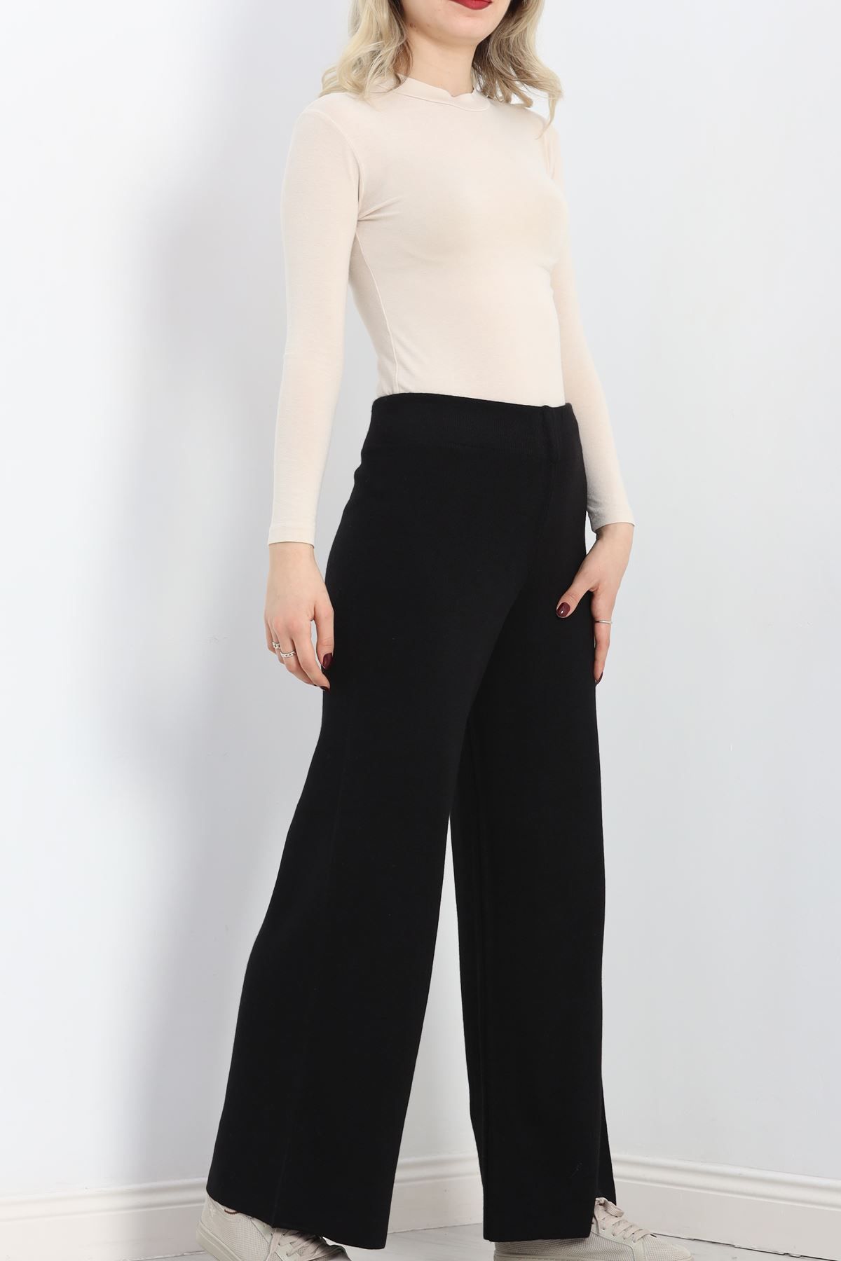 melonika-Black Knitwear Wide Leg Trousers 6