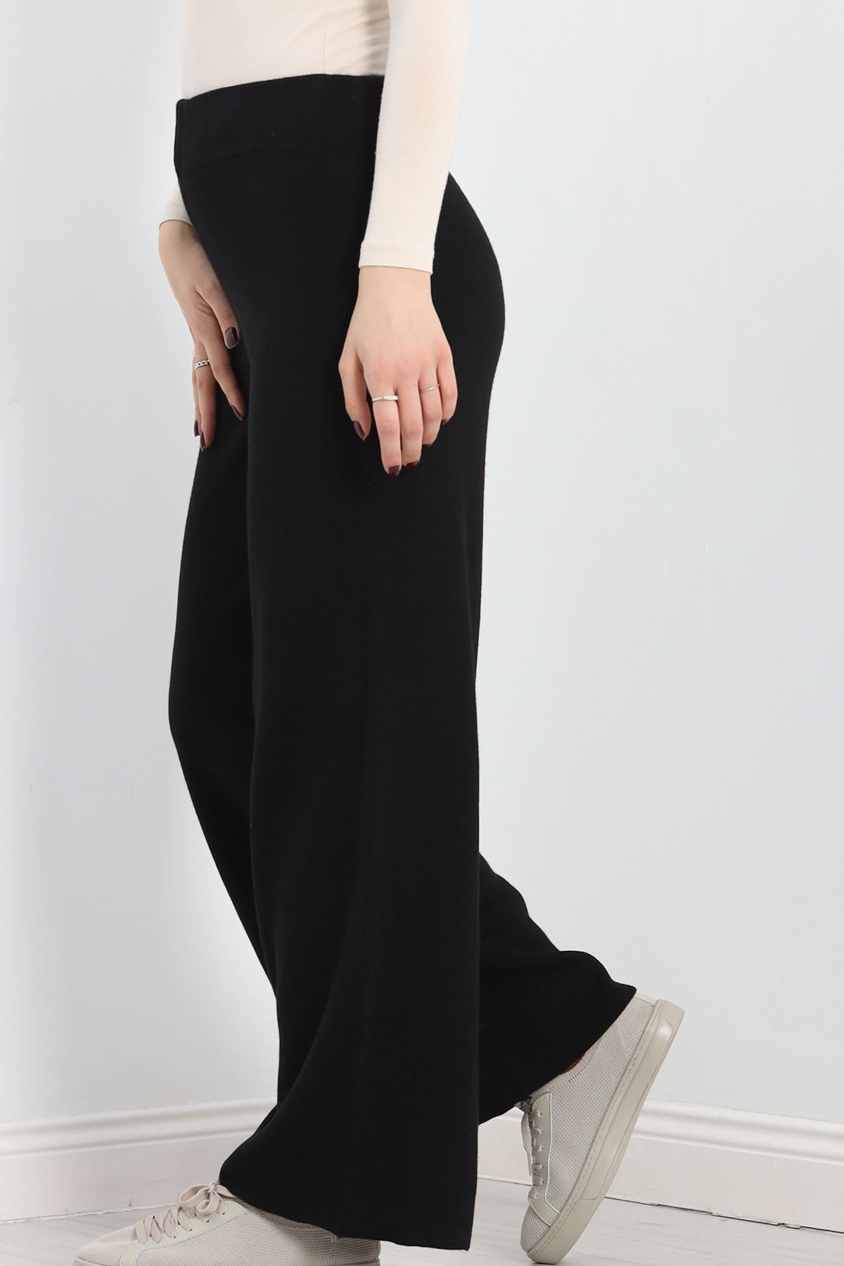 melonika-Black Knitwear Wide Leg Trousers 2