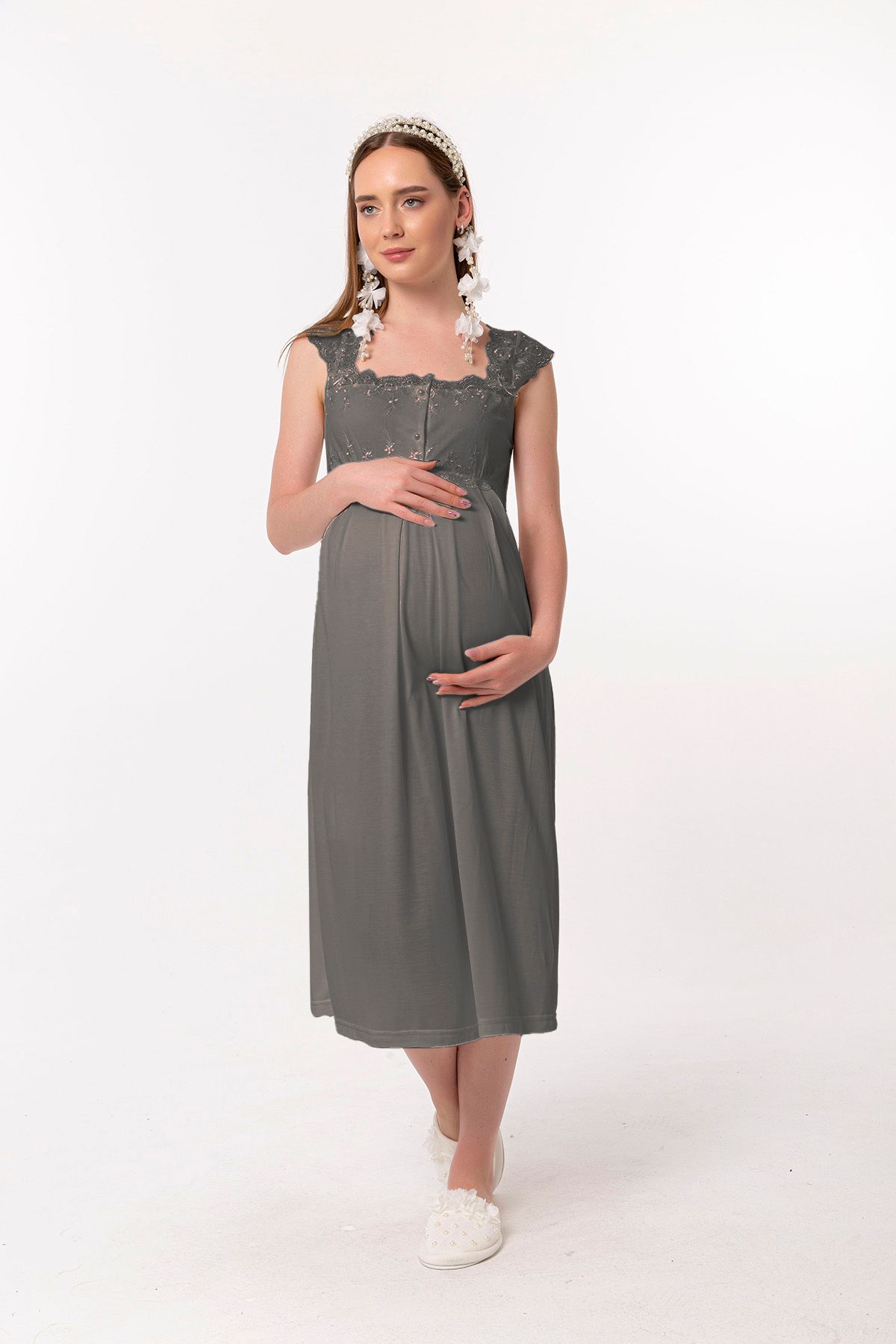 ByLohusa-Effortt Smoked Maternity Nightgown Set with Dressing Gowns 3