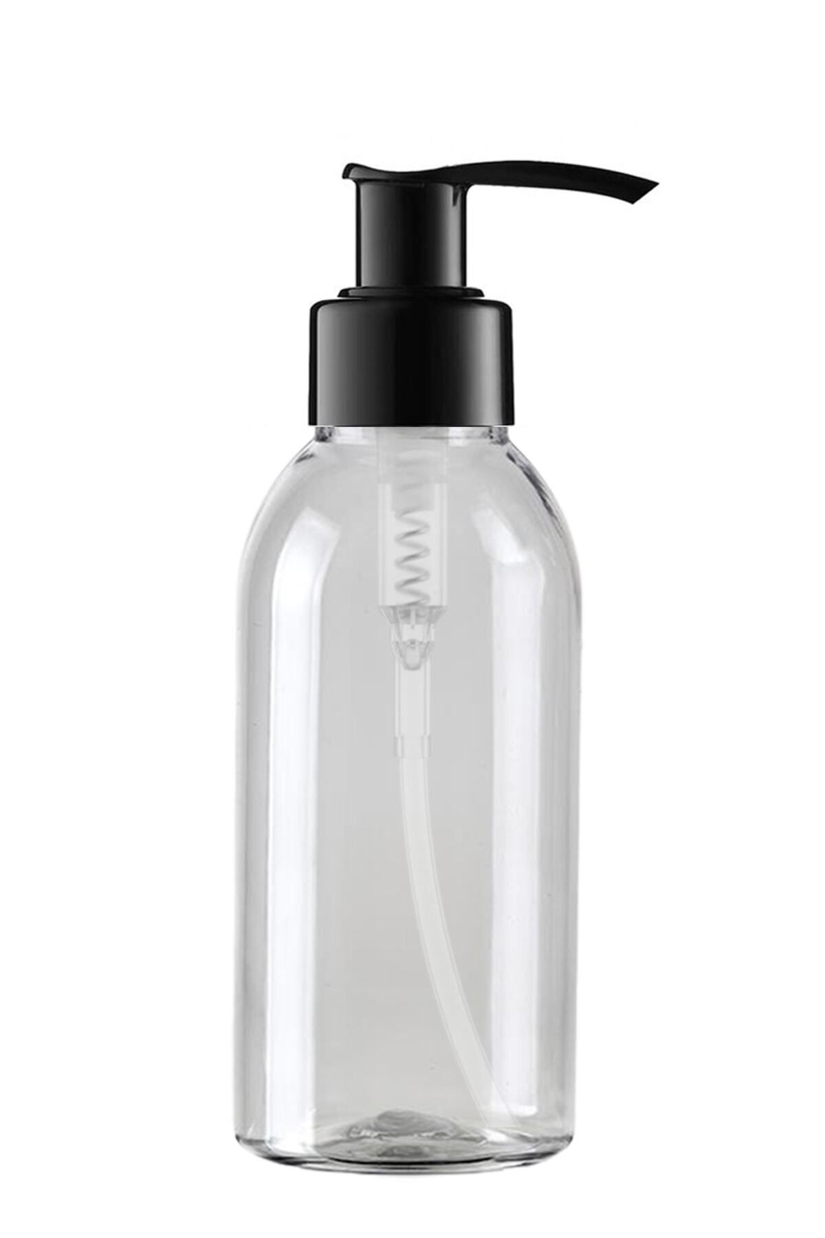 makrobay 5 'li 100 ml Şeffaf PET Şişe Seti – Siyah Pompalı Boş Sıvı Sabunluk | Kozmetik ve Banyo Seti