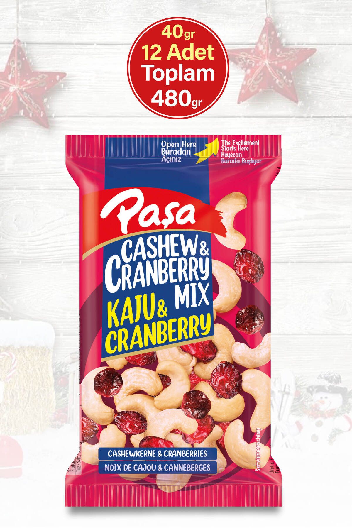 Paşa Kuruyemiş Çiğ Kaju & Turna Yemişi 40 gr x 12 Adet (TOPLAM 480 GR)