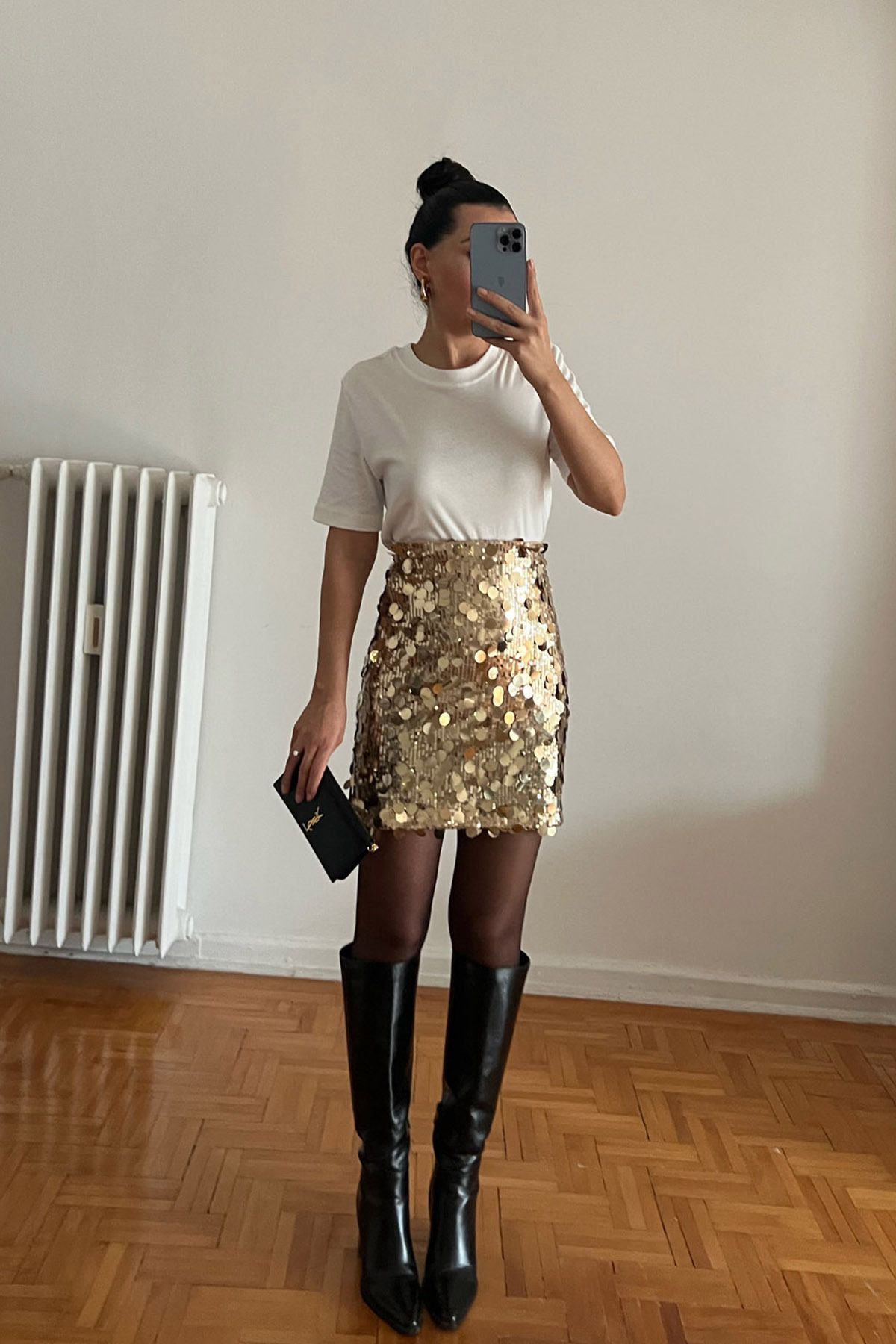 Seda Yalçın Atelier-Gold Sequin Elastic Waist Mini Skirt 1