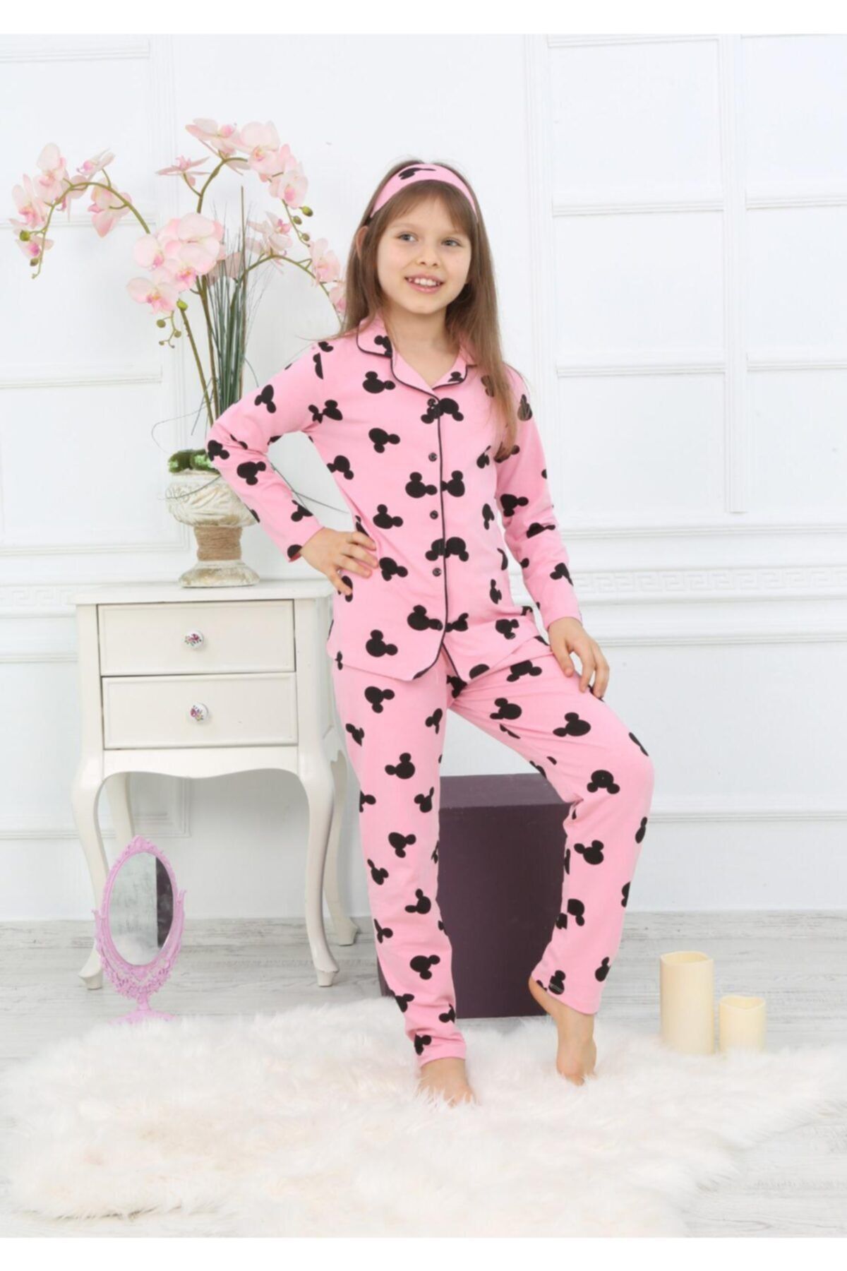 Lolliboomkids Kız Çocuk Pembe Renk Desenli Pijama Alt Üst Takım fotoğrafı 6 (önizleme)