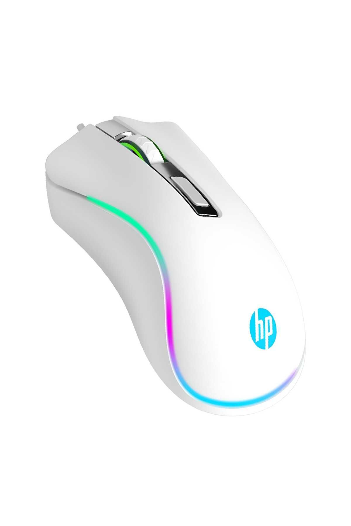 HP G100 1600 Dpı Usb Kablolu Optik Ledli Gökkuşağı Aydınlatmalı Oyuncu Mouse Beyaz | Ramwhite Garantili