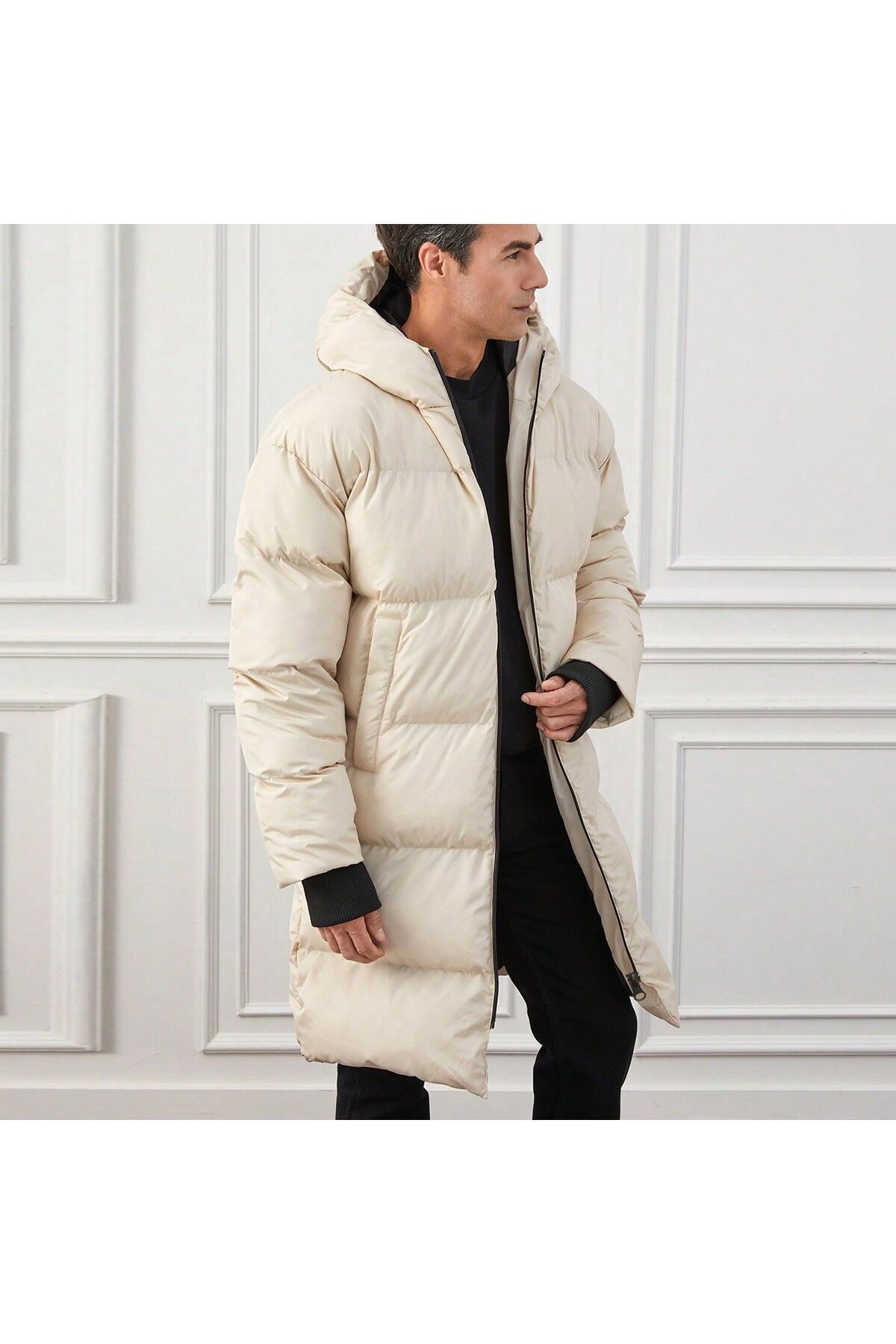 GAREN-Ecru Men's Long White Inflatable Coat 8