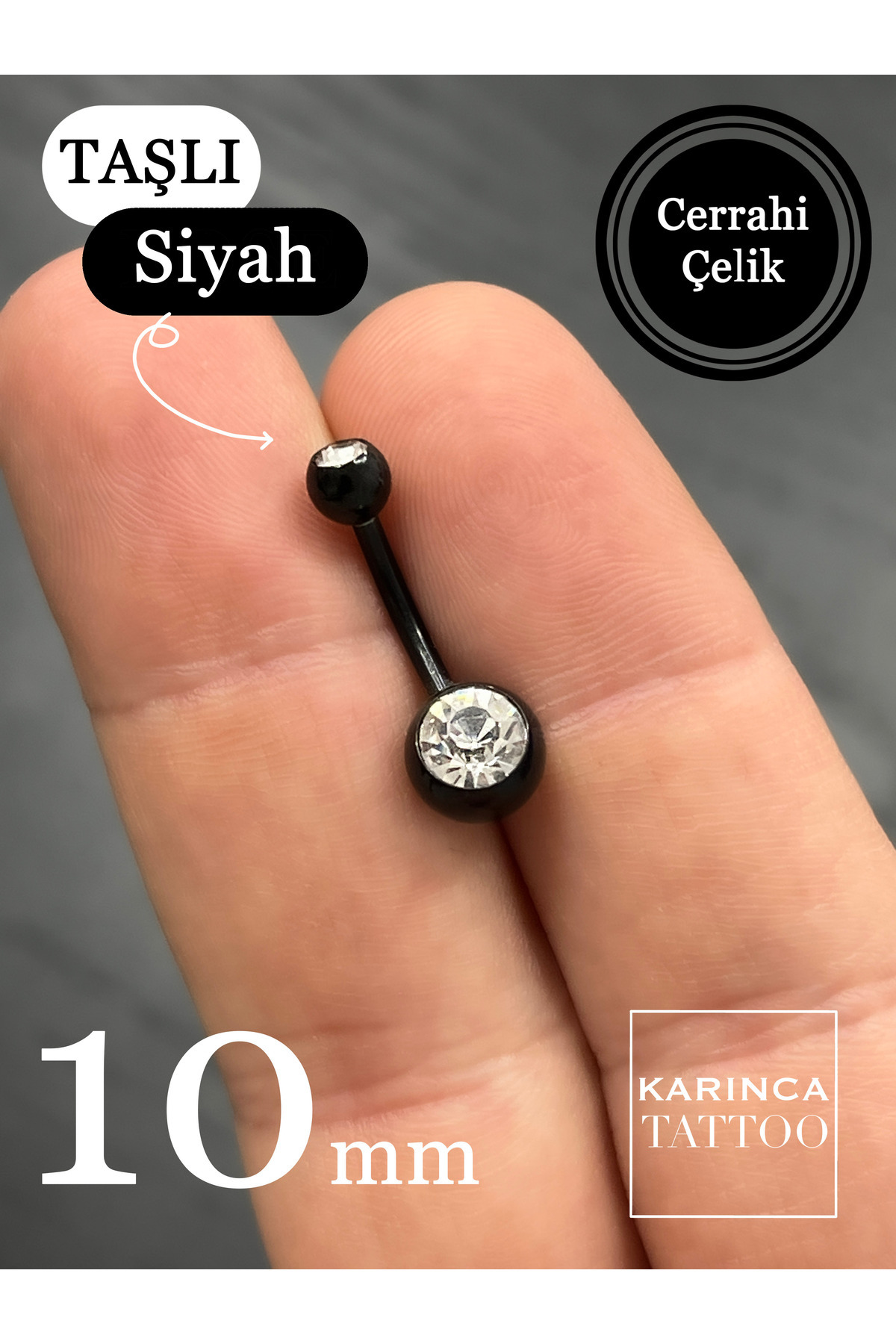 Karınca Piercing-ثقب السرة الأسود ذو طرفين مرصع بالأحجار 2