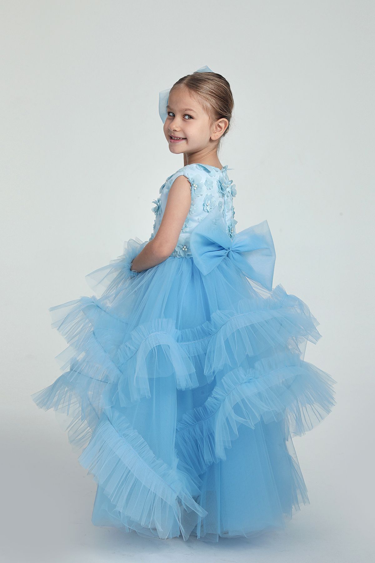 modabesta-Ice Blue Floral Green Skirt Girls' Evening Dress and Party Dress 4