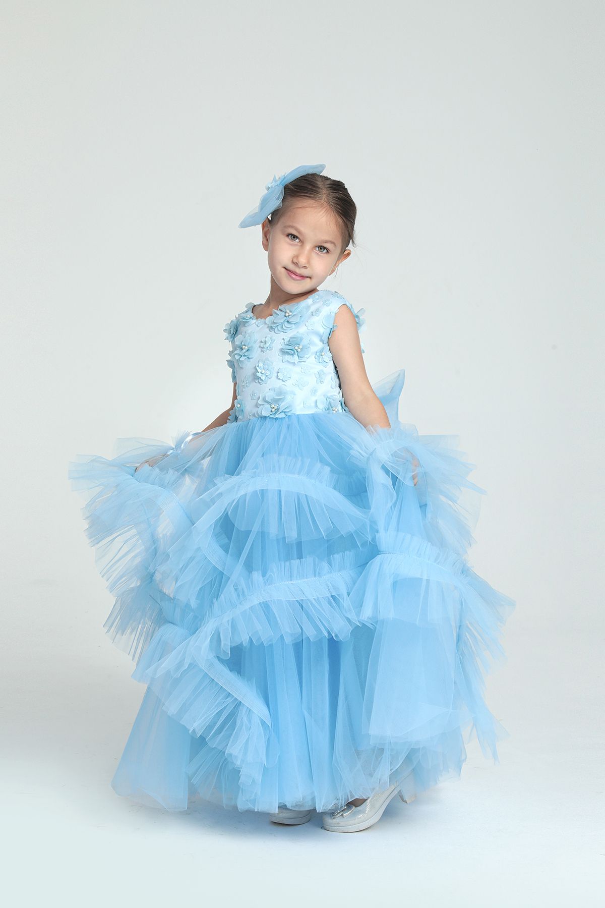 modabesta-Ice Blue Floral Green Skirt Girls' Evening Dress and Party Dress 2