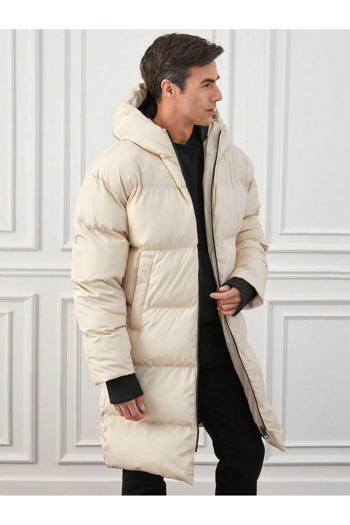 GAREN-Ecru Men's Long White Inflatable Coat 6