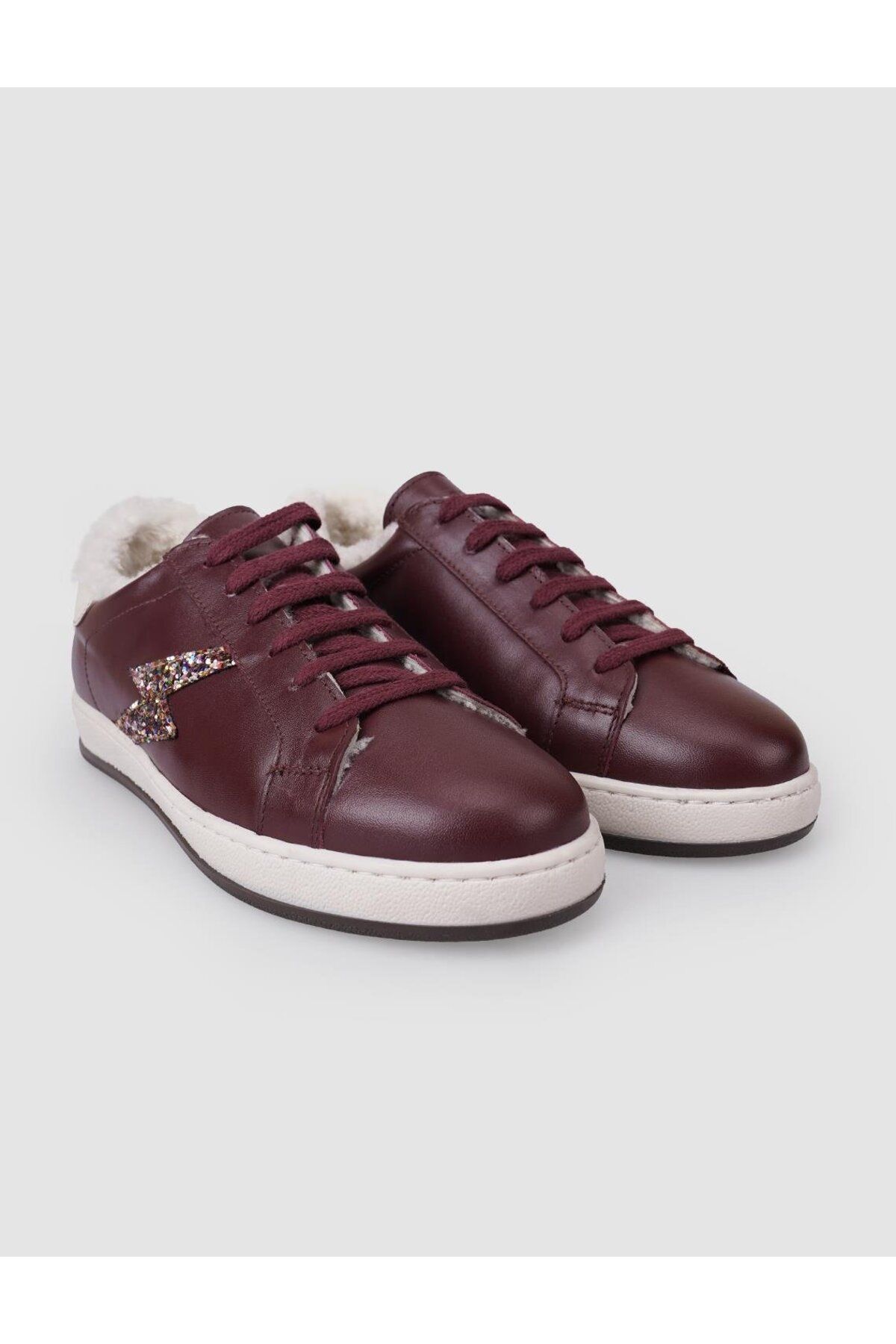 Cabani-Pantofi de damă din piele naturală 100% roșu Claret cu șireturi 2