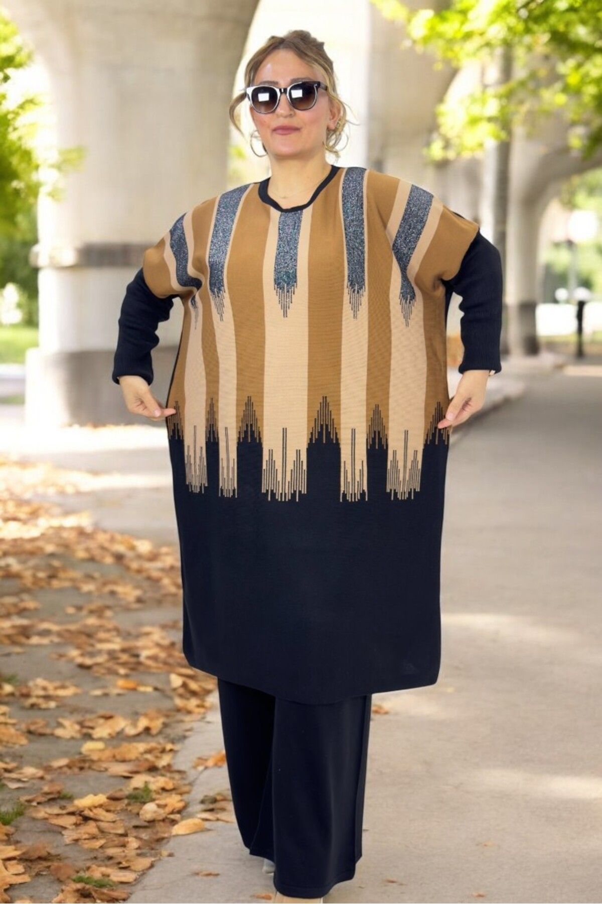 yagmurberen-100% Acrylic Fabric Large Size Bottom Top Set with Sim Streifen Pattern 7