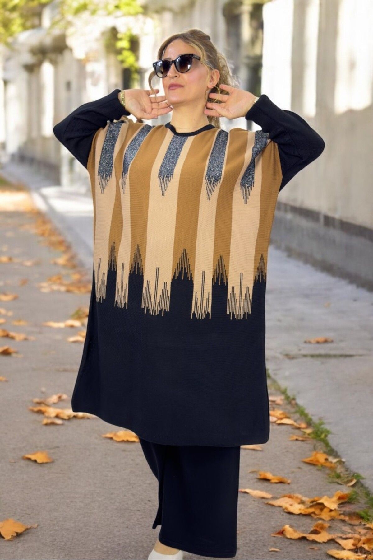yagmurberen-100% Acrylic Fabric Large Size Bottom Top Set with Sim Streifen Pattern 2