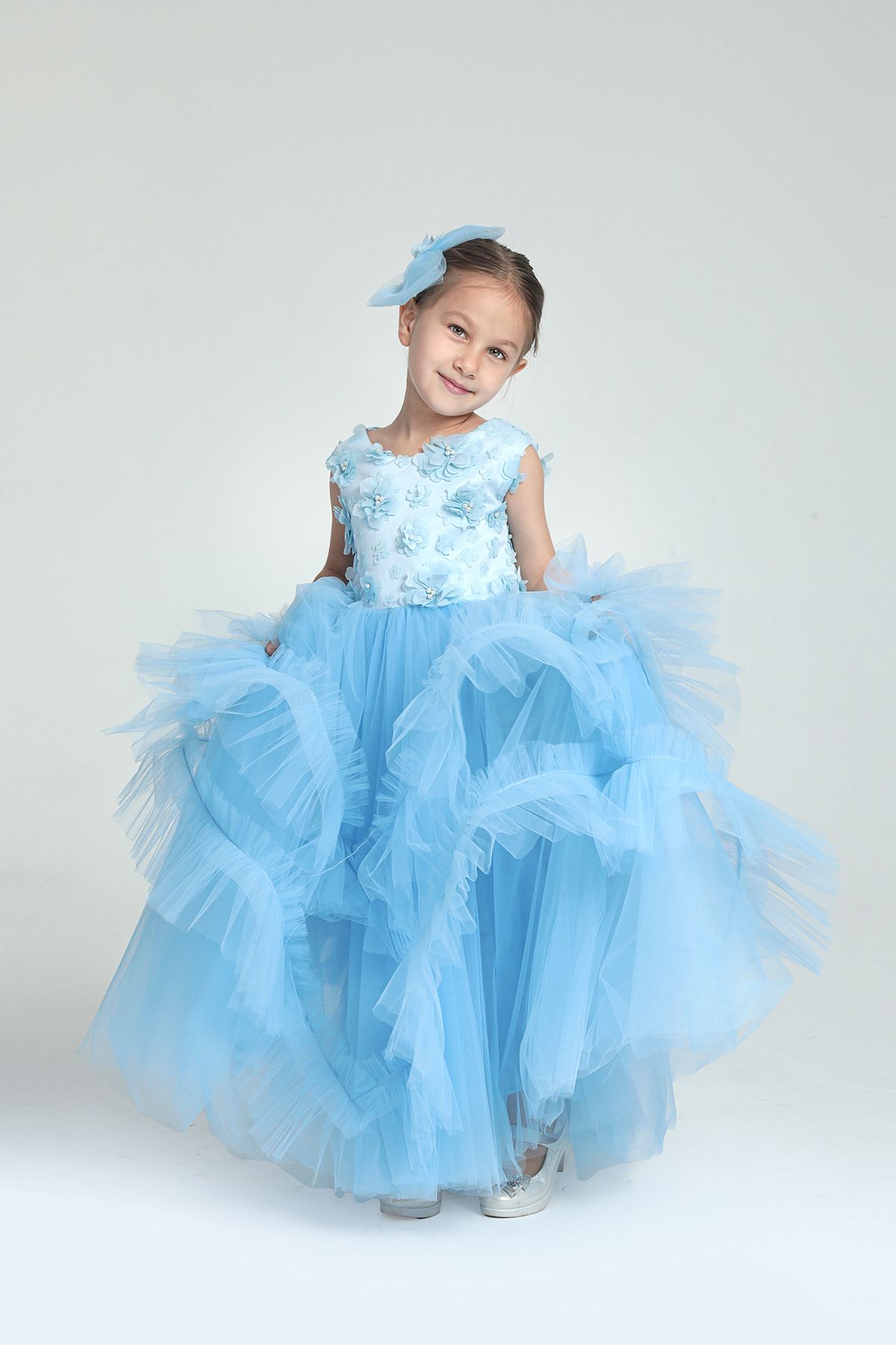 modabesta-Ice Blue Floral Green Skirt Girls' Evening Dress and Party Dress 1