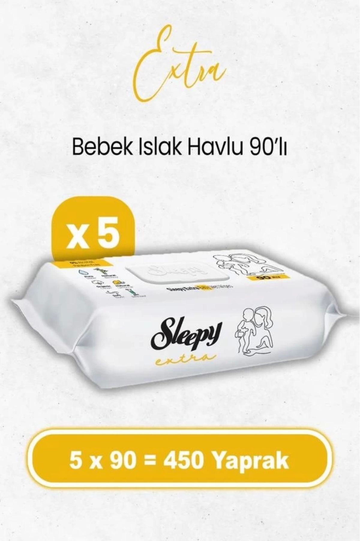 TWOX Çocuk Sleepy Ekstra Islak Havlu Mendil 5x90 450 Yaprak