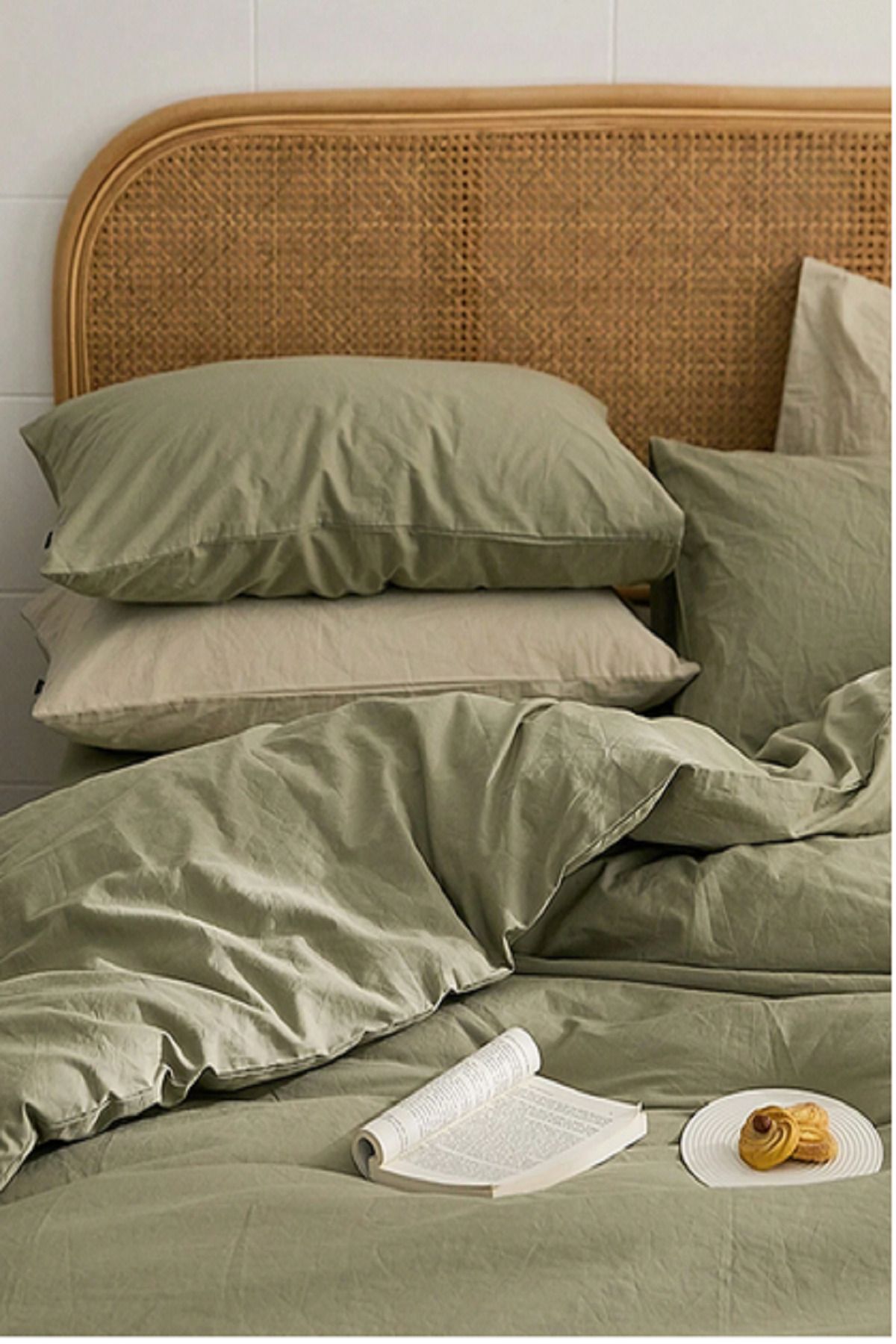 LaLiva-Luxury & Sheet Elastic Akfil Fabric 100% Organic Cotton - Double Duvet Cover Set Green 3